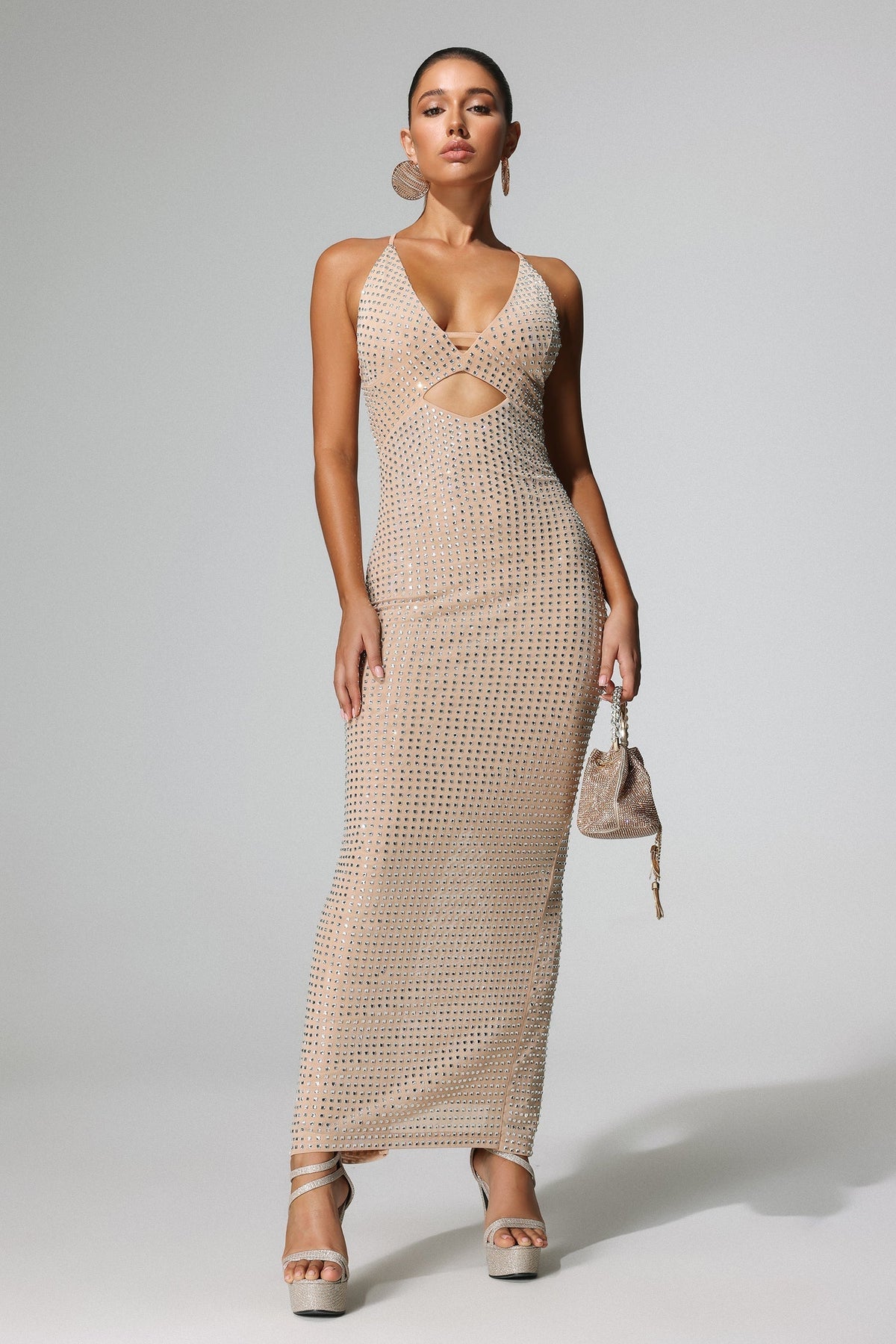 Sparkle Knit Halter Deep V-Neck Fitted Column Maxi Dress 23
