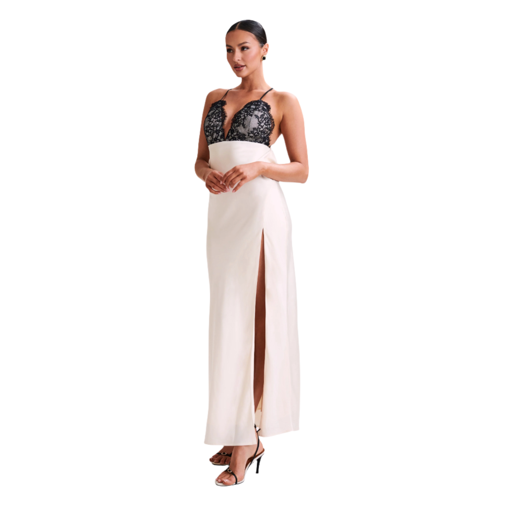 Lace Trim Satin Slip Maxi Dress - View 7
