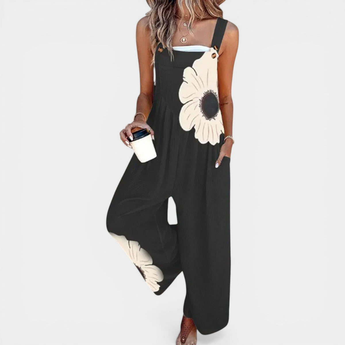 Oversized Floral Wide Leg Sleeveless Overall Jumpsuit