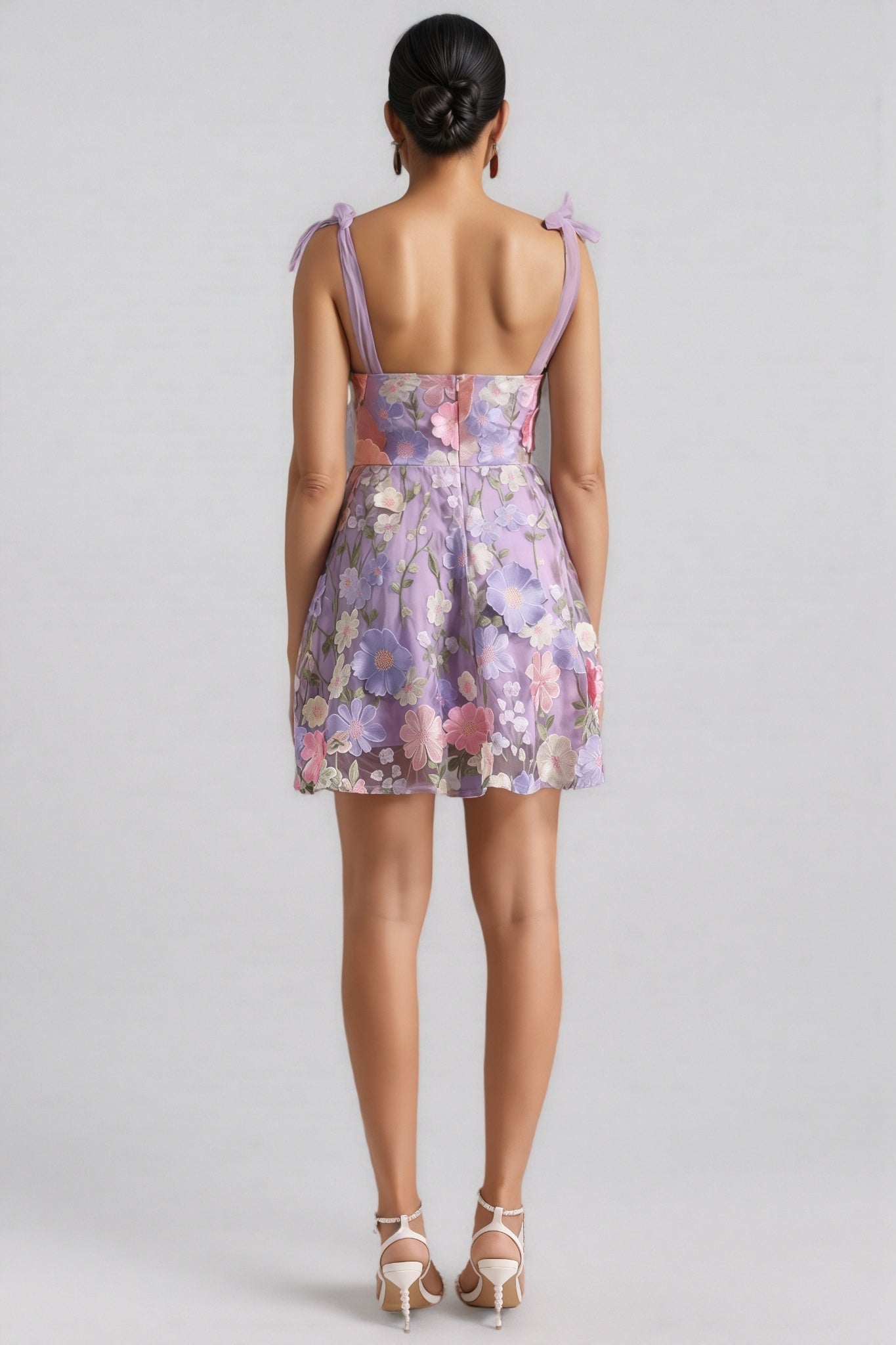 Strappy Mesh 3D Floral Mini Dress