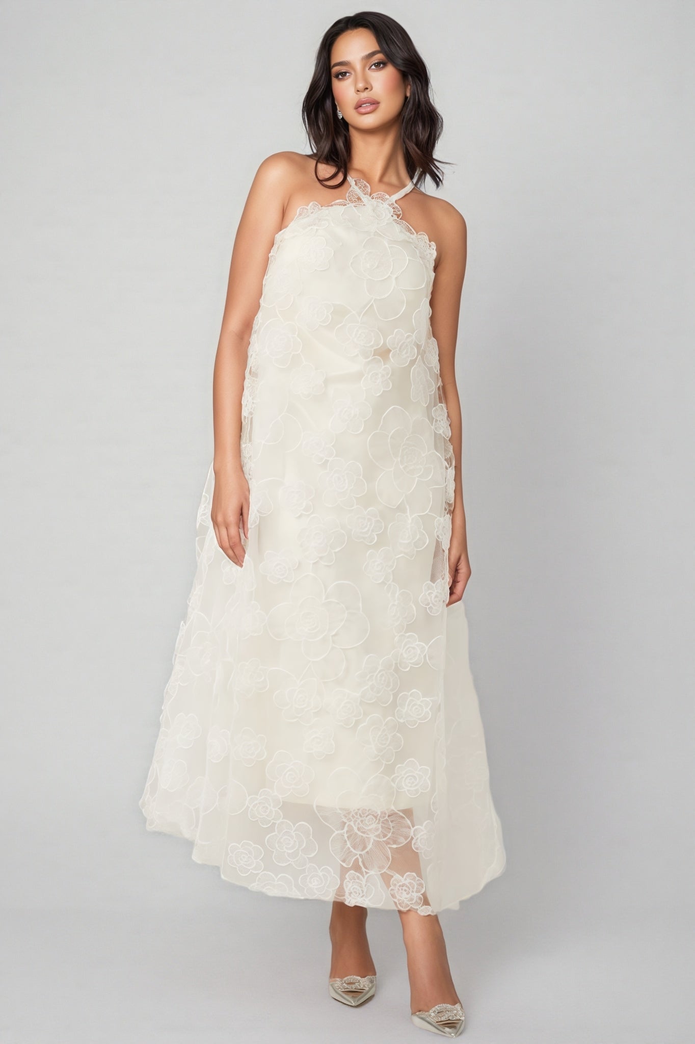 Eamon Neckless Backless Mesh Midi Dress - View 2