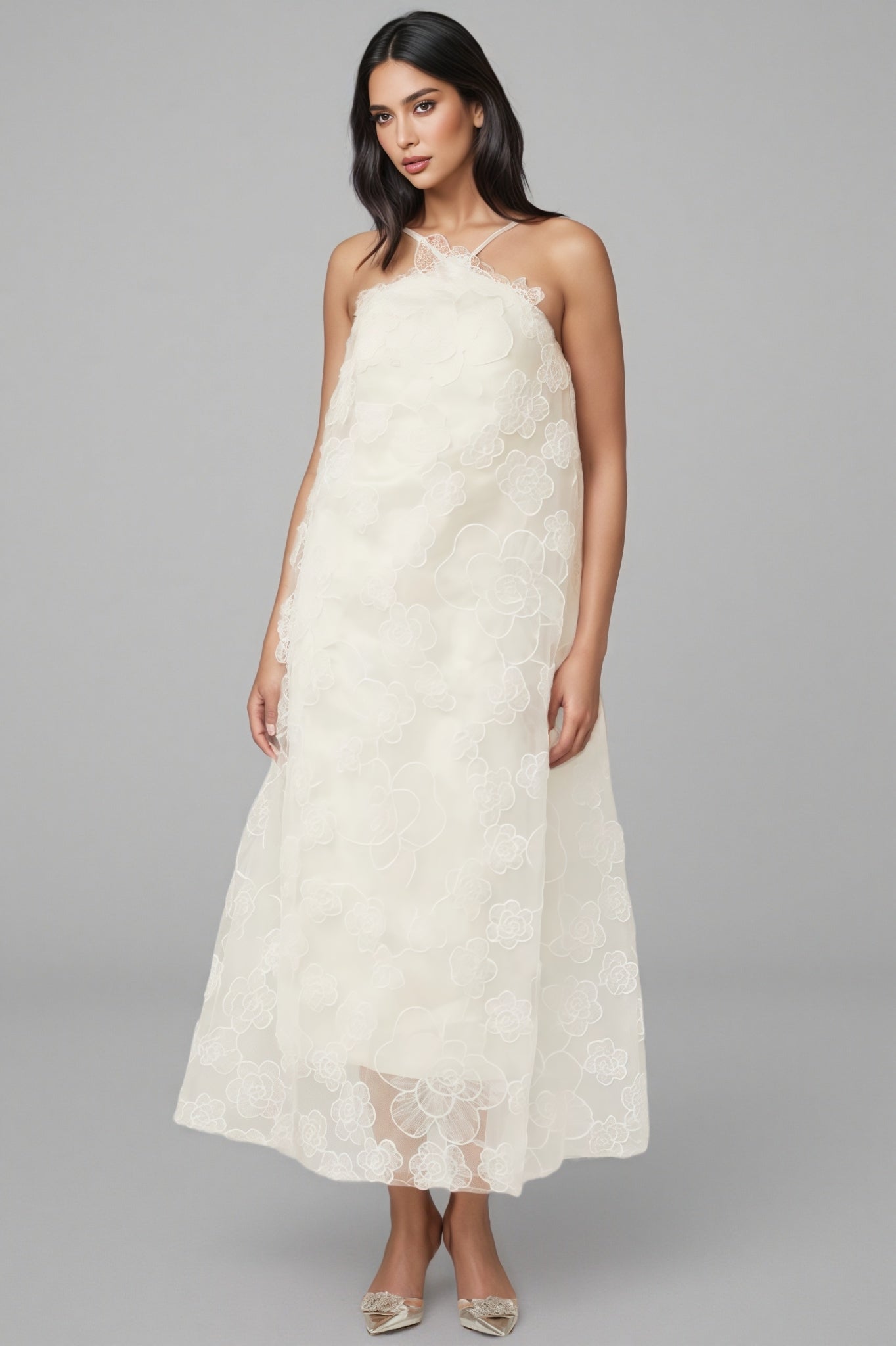 Eamon Neckless Backless Mesh Midi Dress - View 3