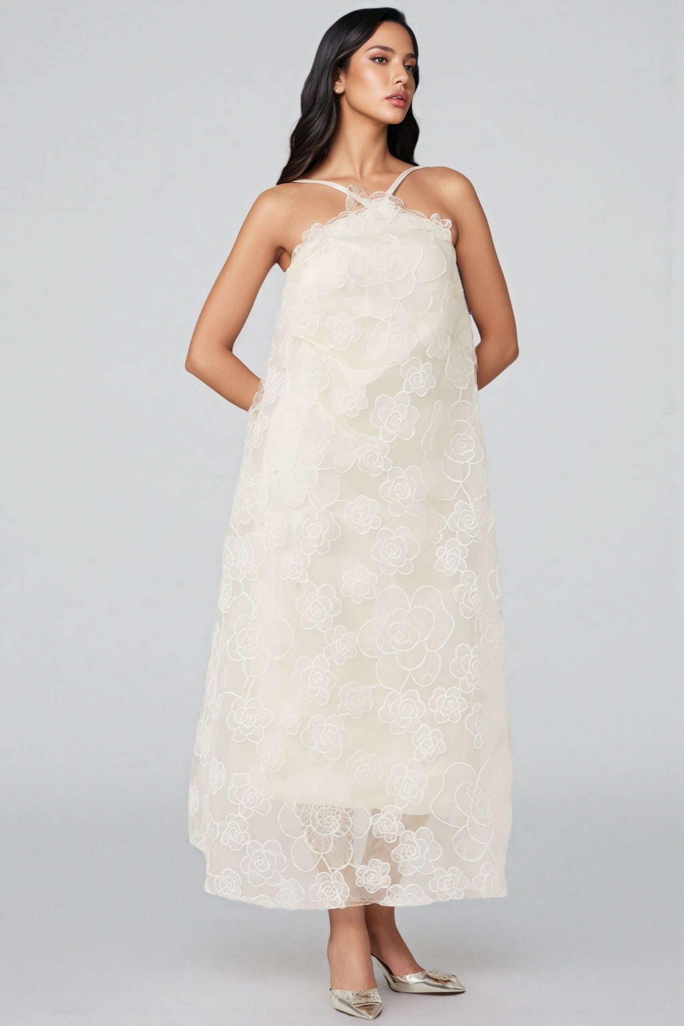 Eamon Neckless Backless Mesh Midi Dress - View 5