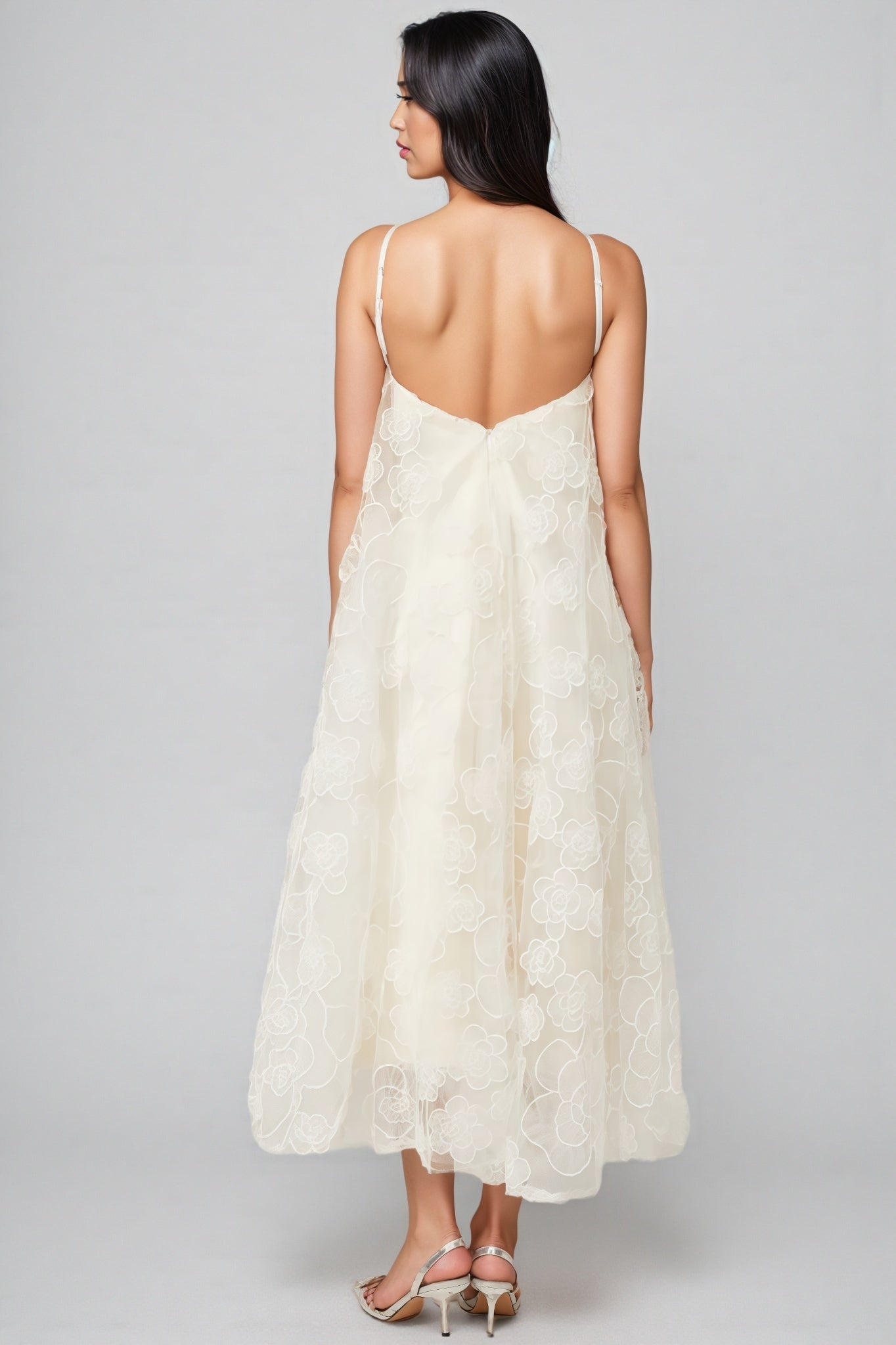 Eamon Neckless Backless Mesh Midi Dress - View 6