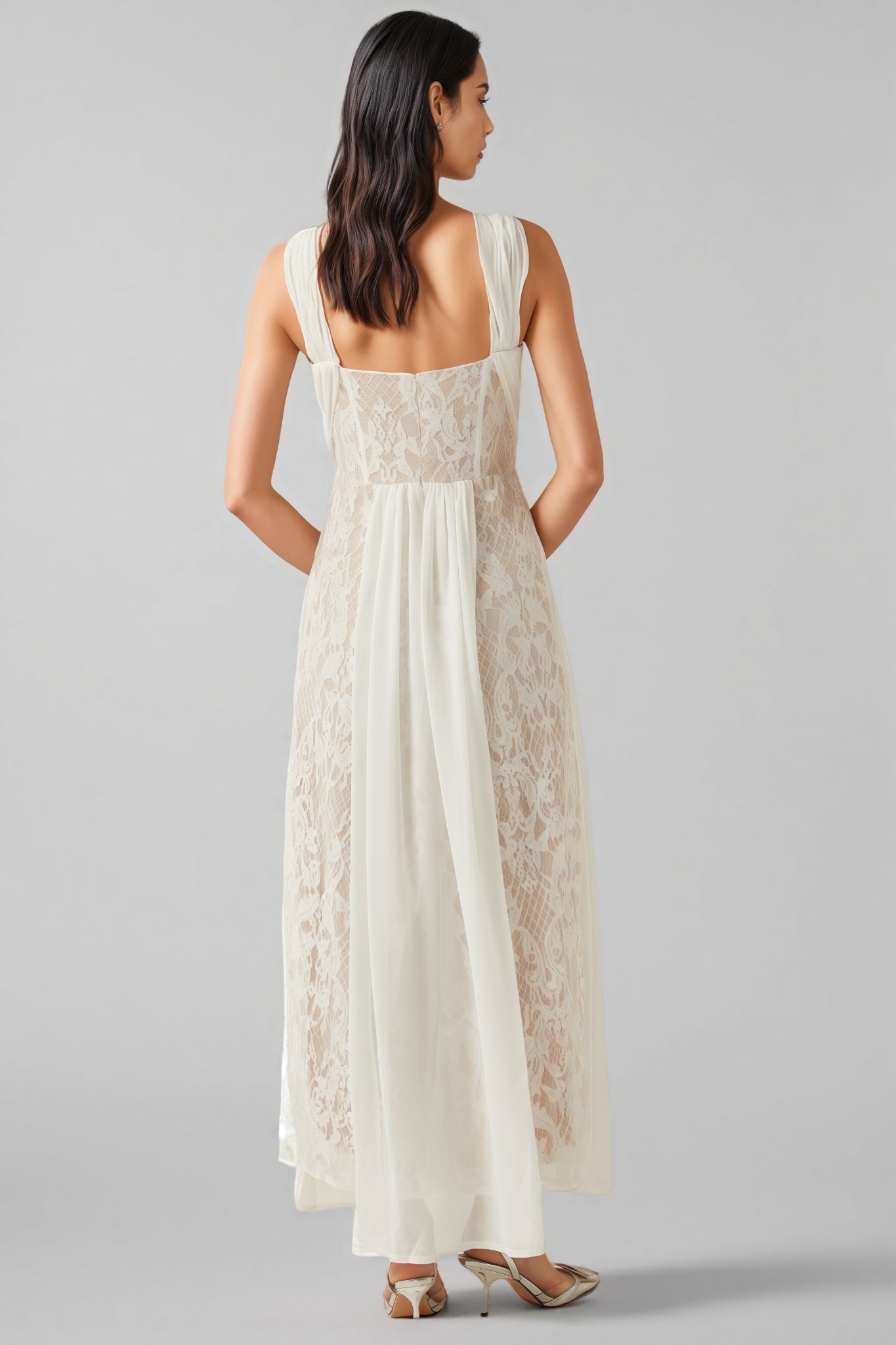 Layana White Lace Pleated Maxi Dress - View 7