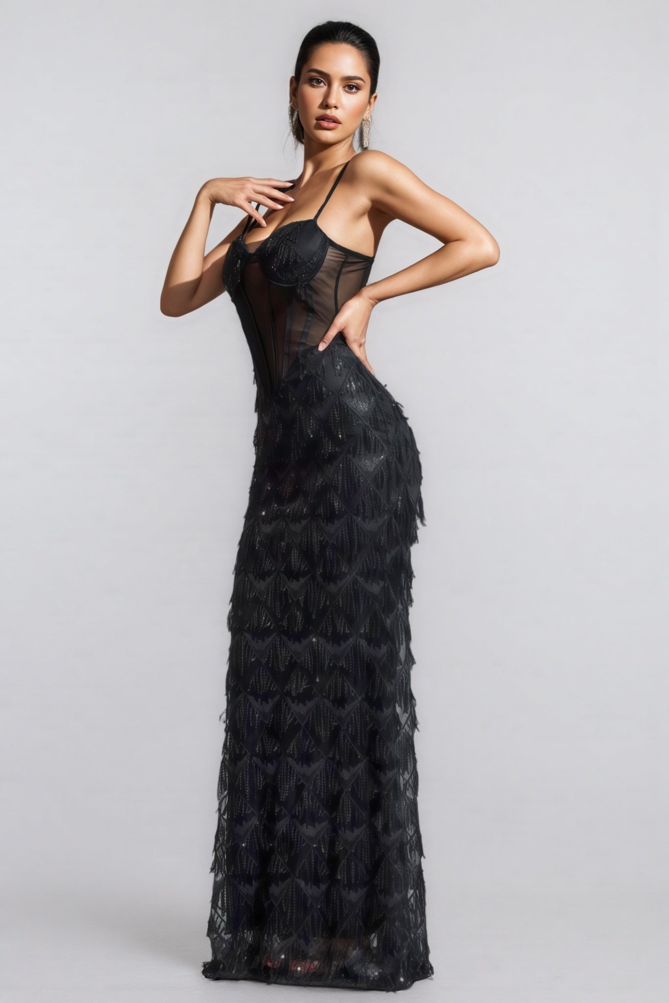 Max Sequin Tassel Neck Maxi Dress - View 2