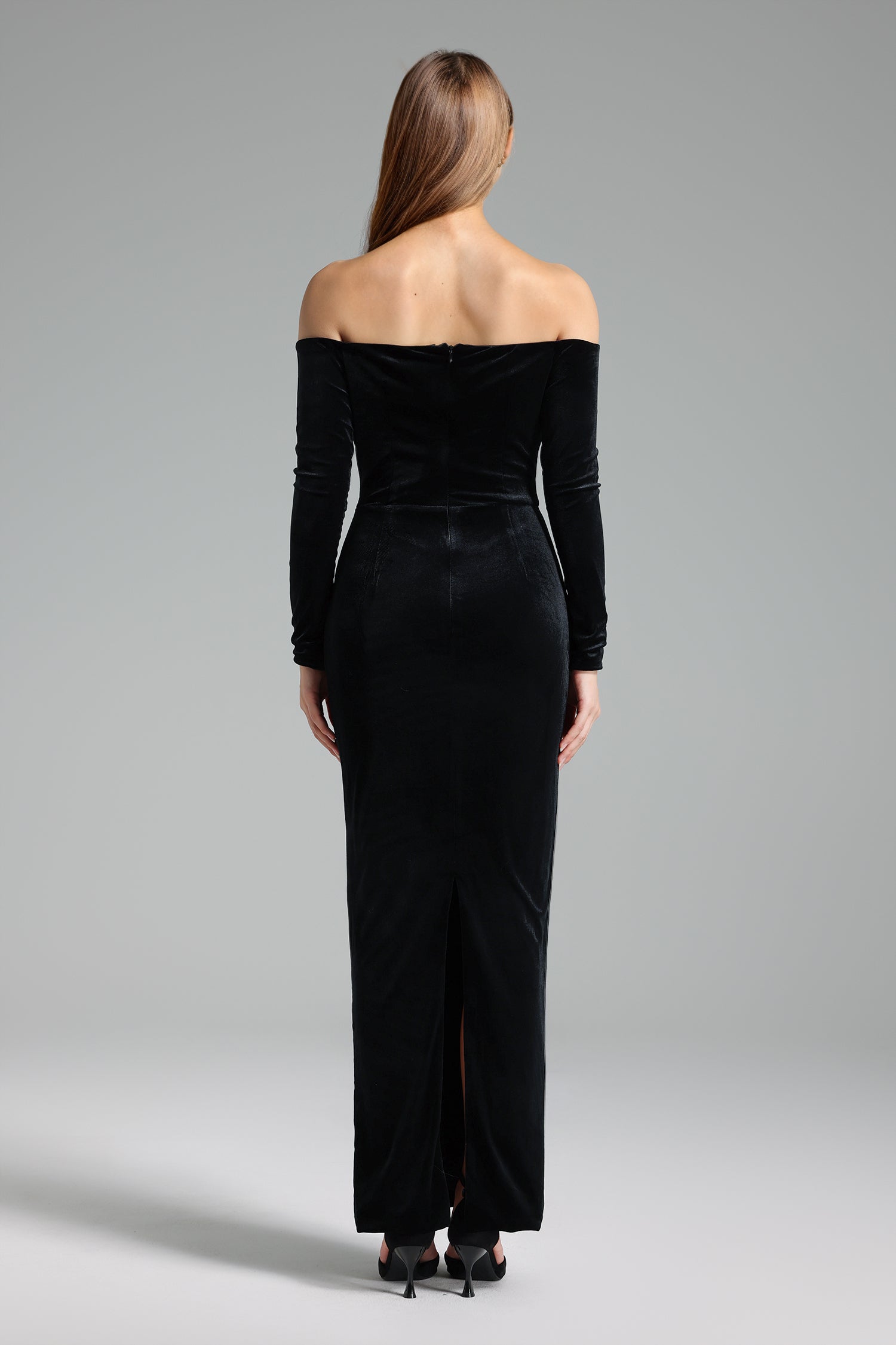Velvet Off Shoulder Long Sleeve Maxi Dress