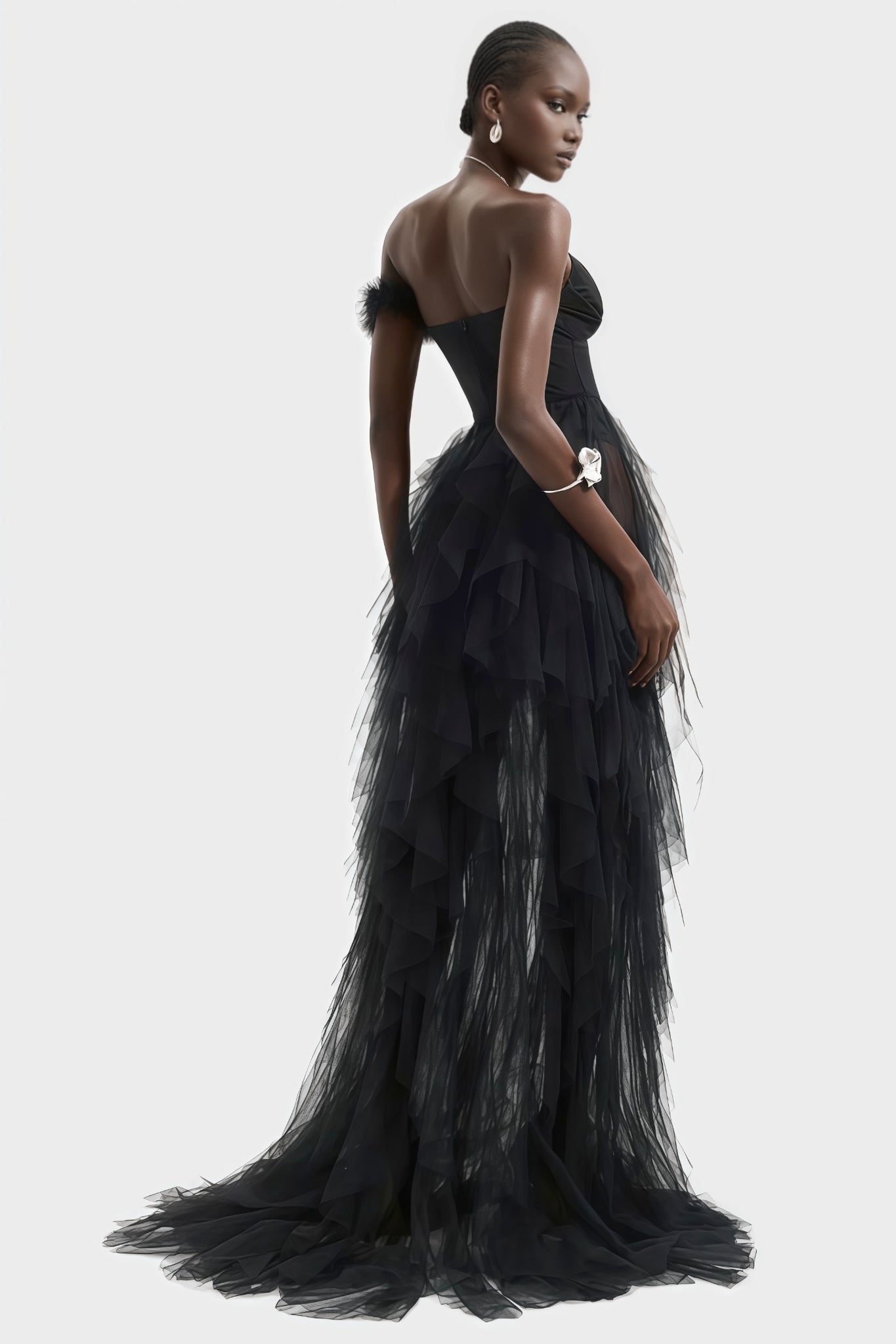 Mia One Shoulder Feather Maxi Dress - View 4