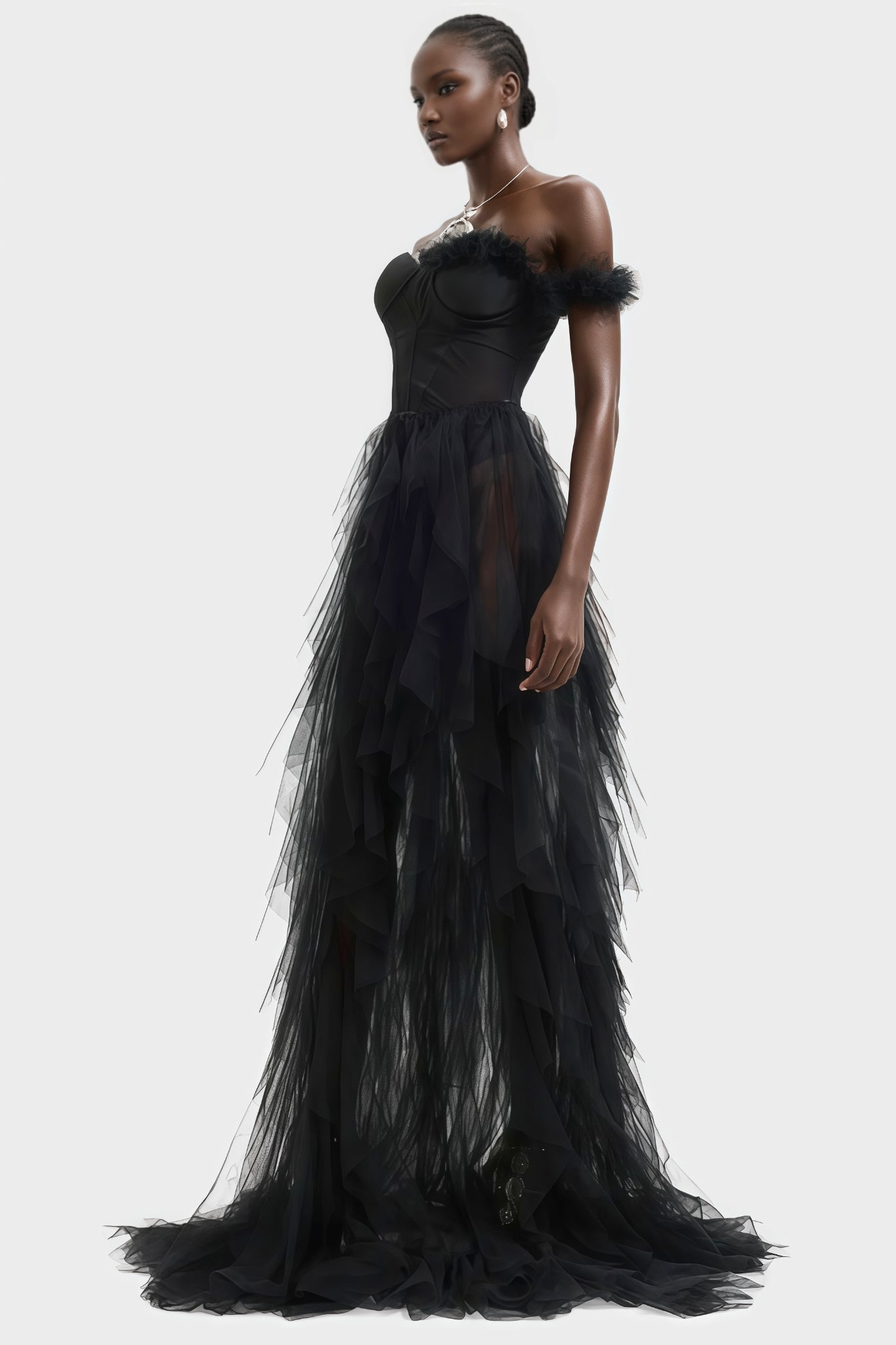 Mia One Shoulder Feather Maxi Dress - View 3