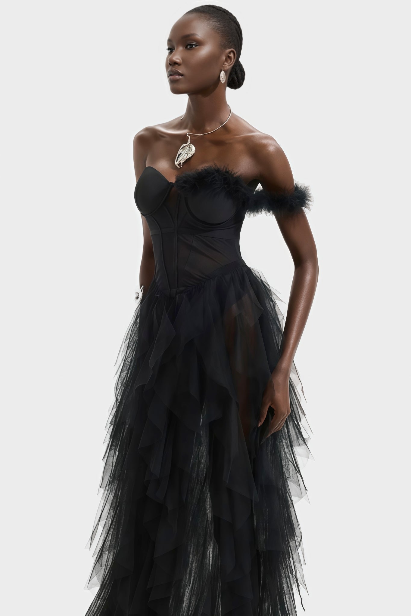 Mia One Shoulder Feather Maxi Dress - View 6