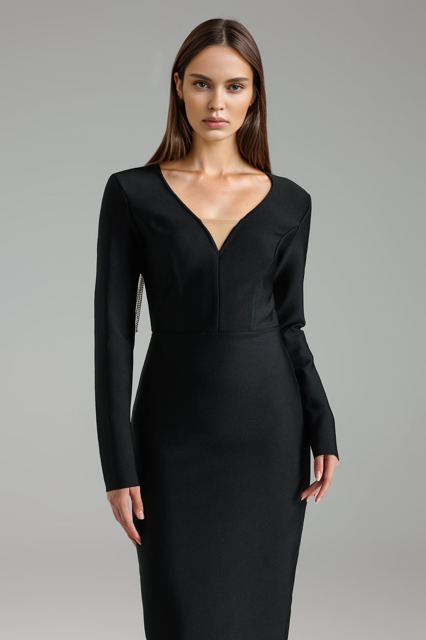 V-Neck Long Sleeve Bandage Maxi Dress - View 2