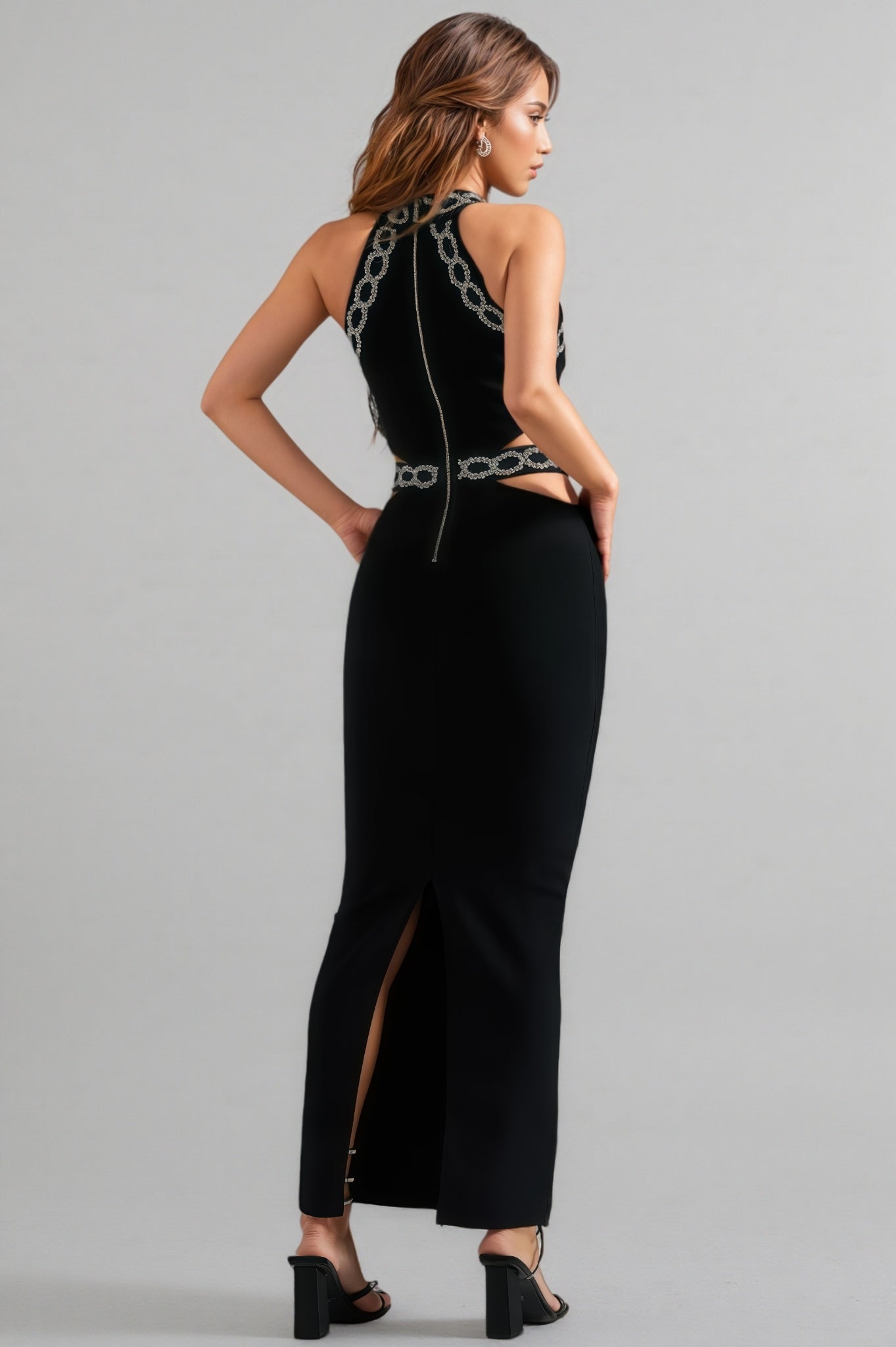 Uriel Glitter Cut Out Bandage Maxi Dress - View 3