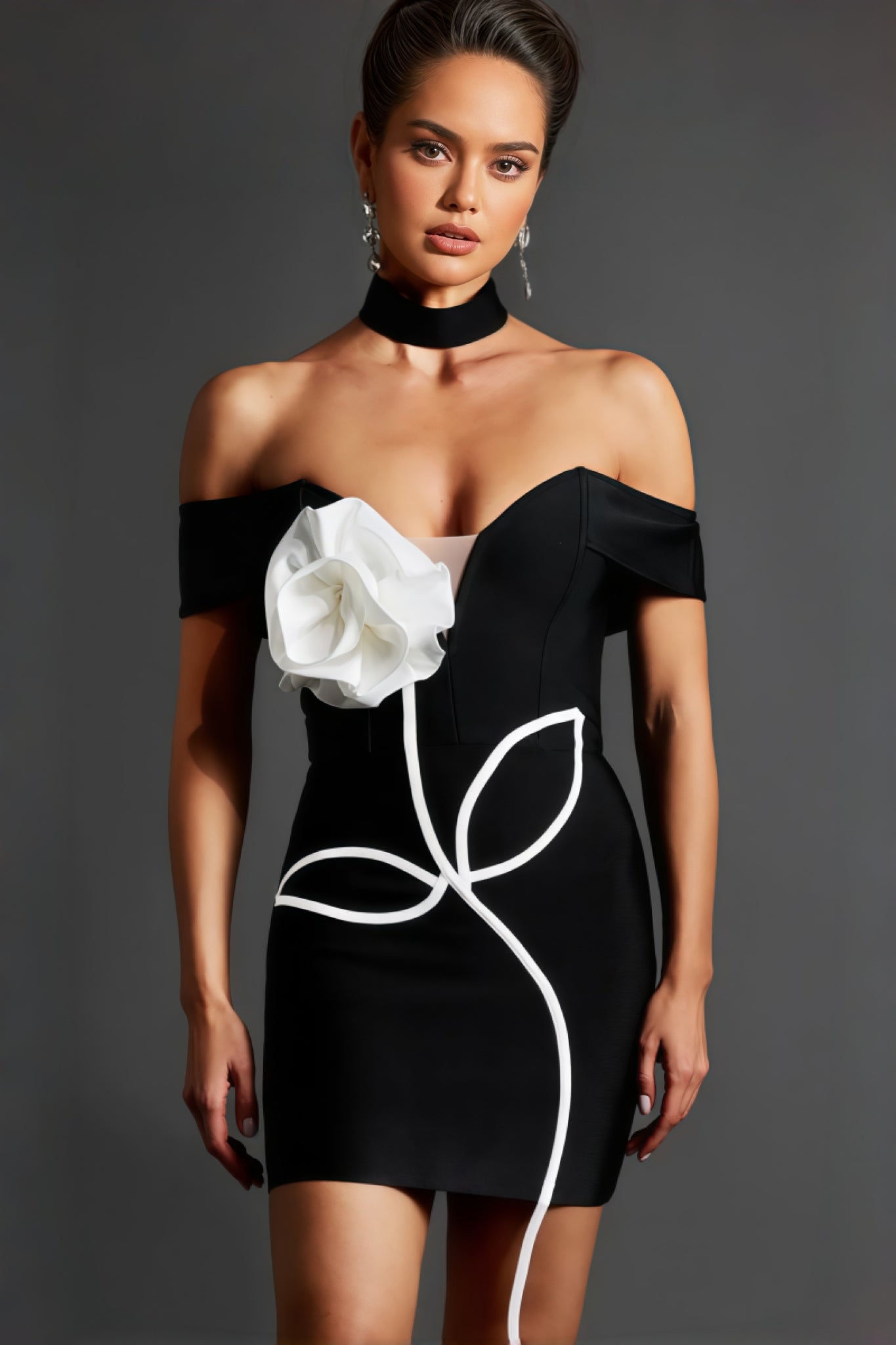 3D Floral Off Shoulder Bodycon Mini Dress