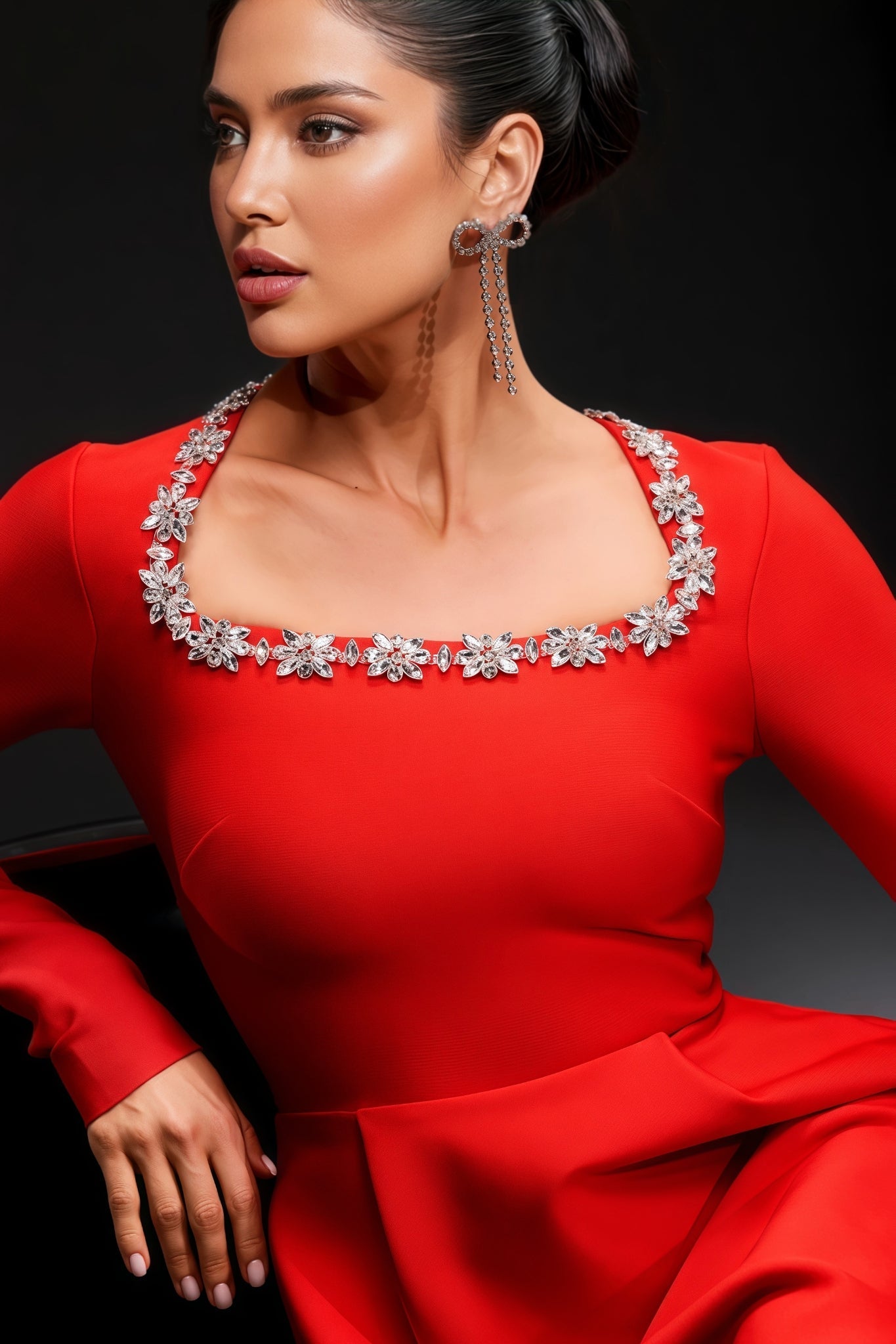 Sam Diamond Setting Long Sleeve Bandage Mini Dress - View 6