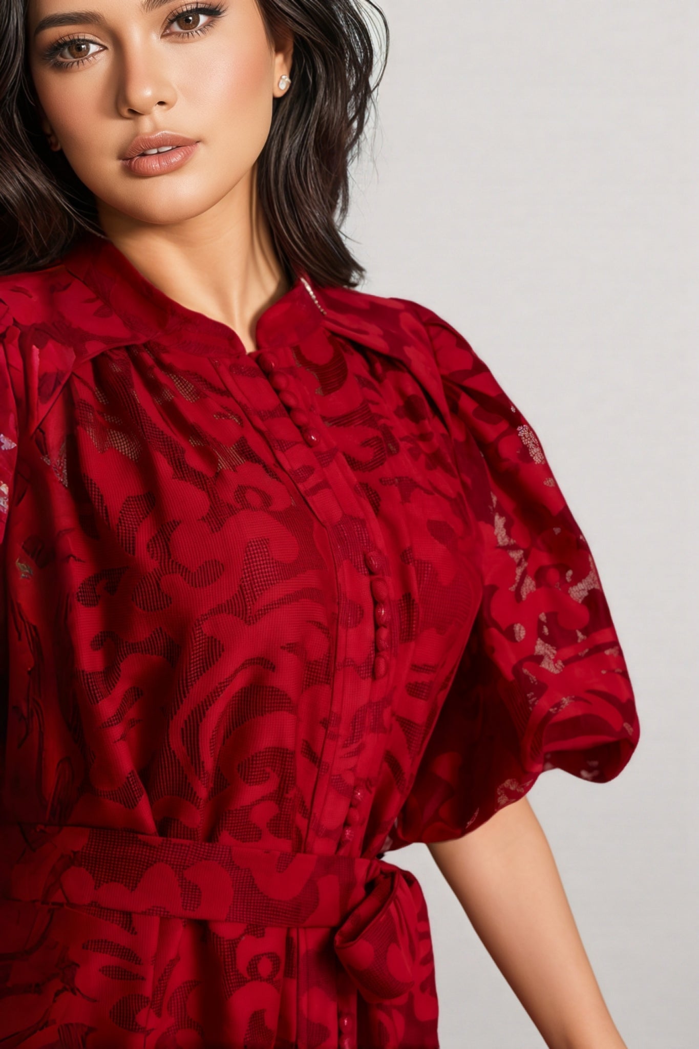 Kale Embroidered Lace Belted Midi Dress - View 5