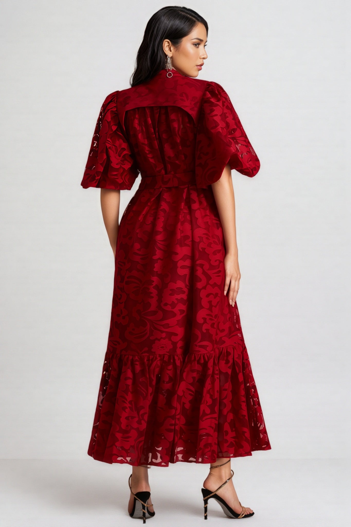 Kale Embroidered Lace Belted Midi Dress - View 3