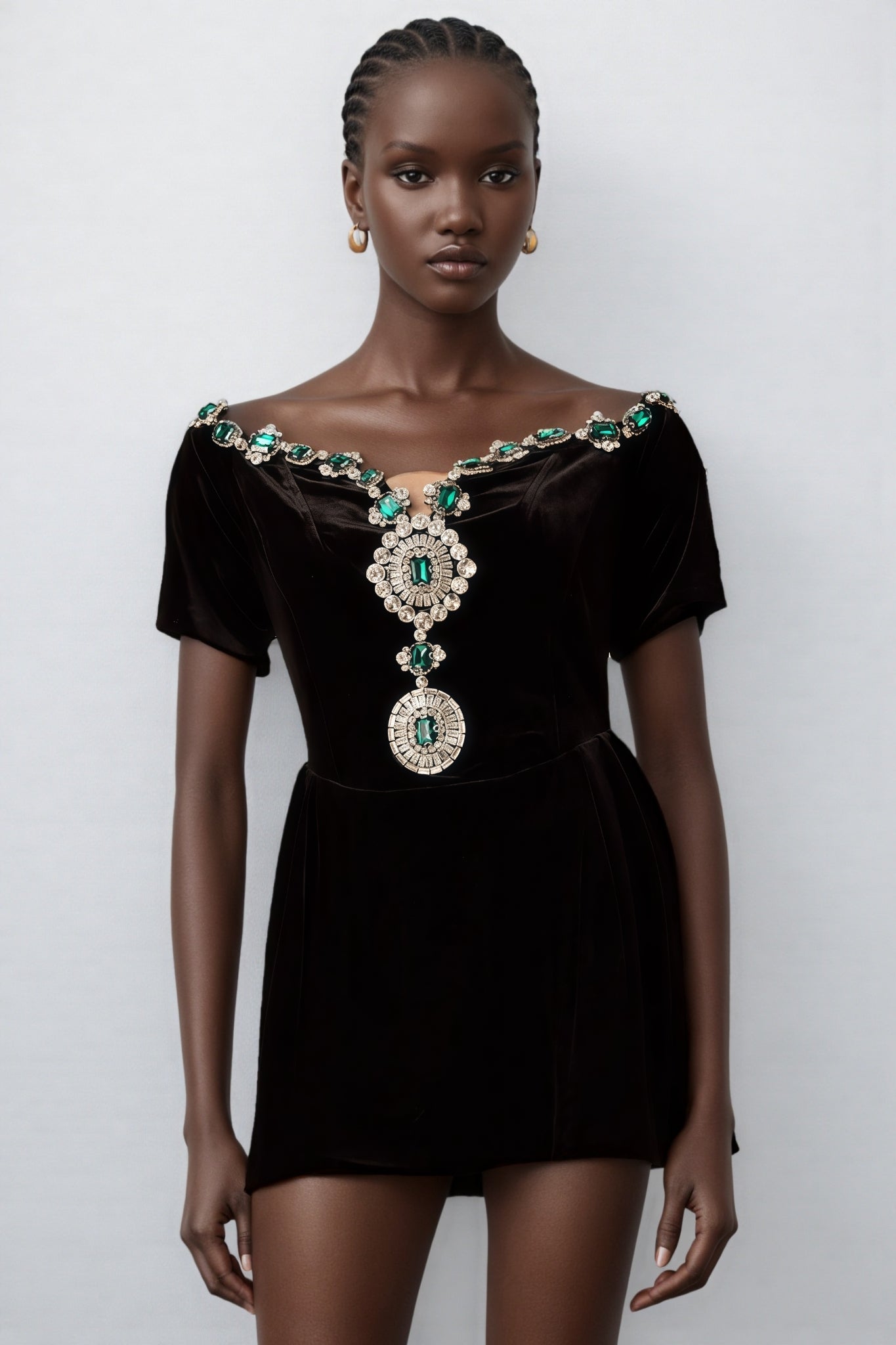 Ivy Black Velvet Embellished Mini Dress - View 7