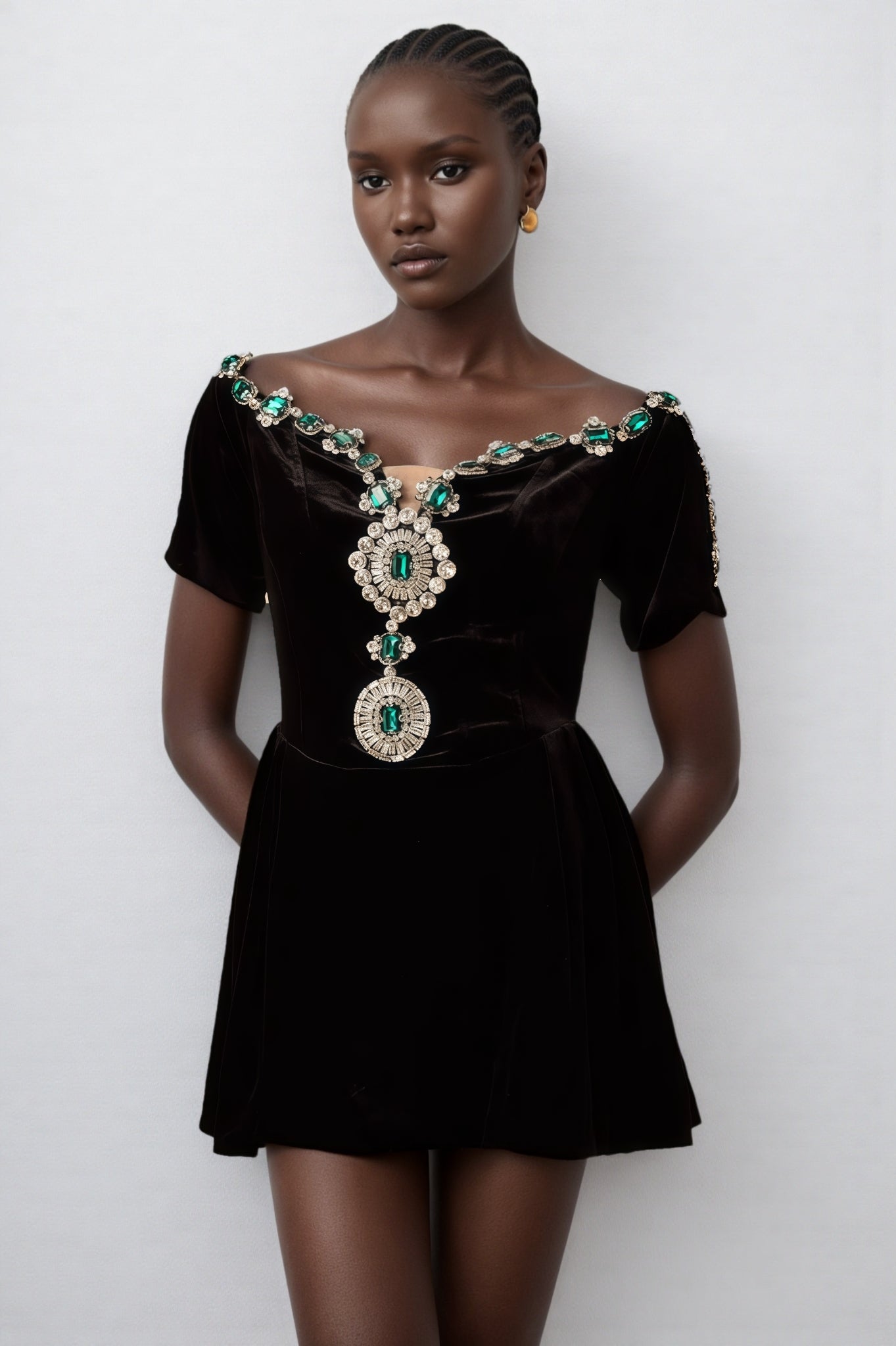 Ivy Black Velvet Embellished Mini Dress - View 5