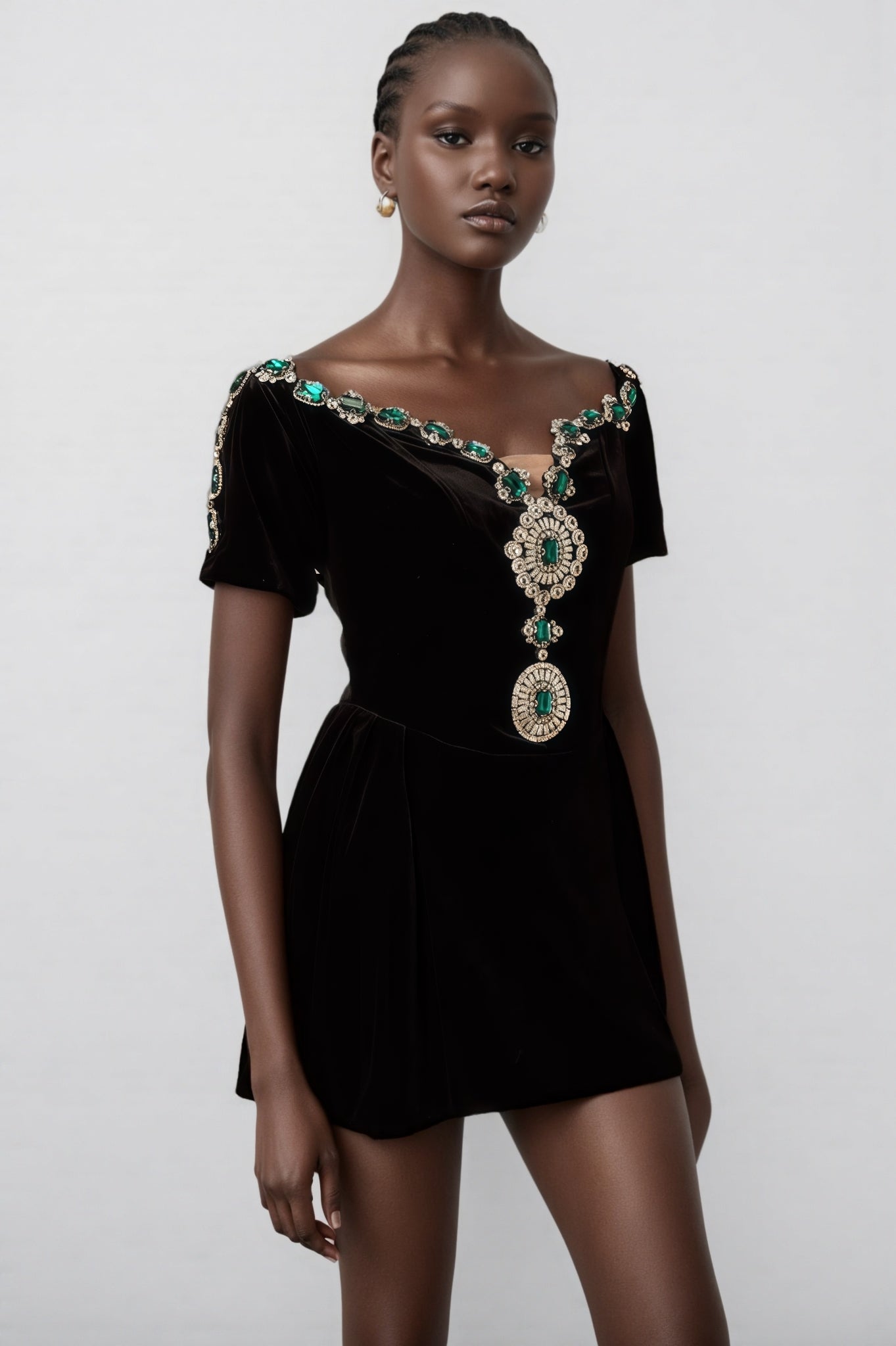 Ivy Black Velvet Embellished Mini Dress - View 3