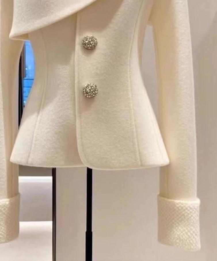 Asymmetric Neck Jewel Button Peplum Jacket