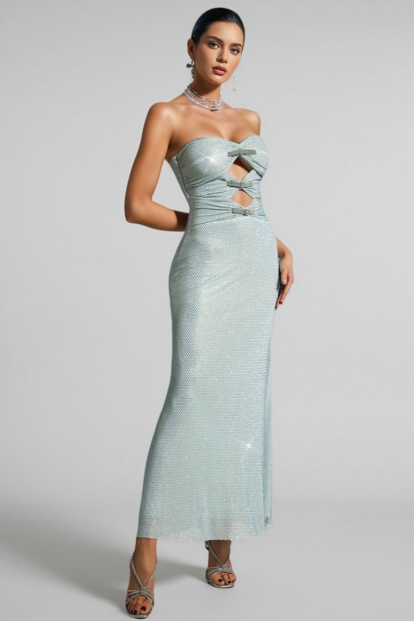 Orins Strapless Bow Diamond Maxi Dress - View 2