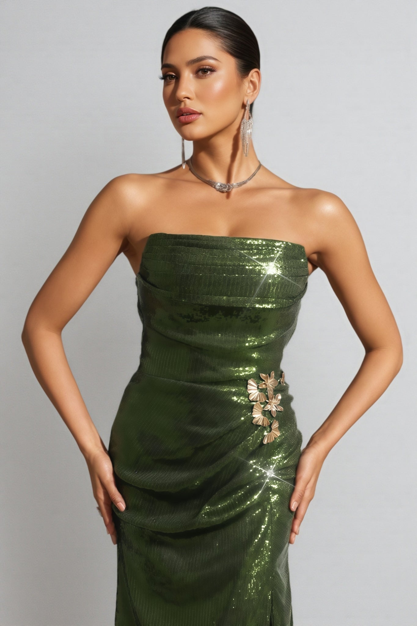 Rhea Sleeveless Lacing Sequin Maxi Dress - View 4