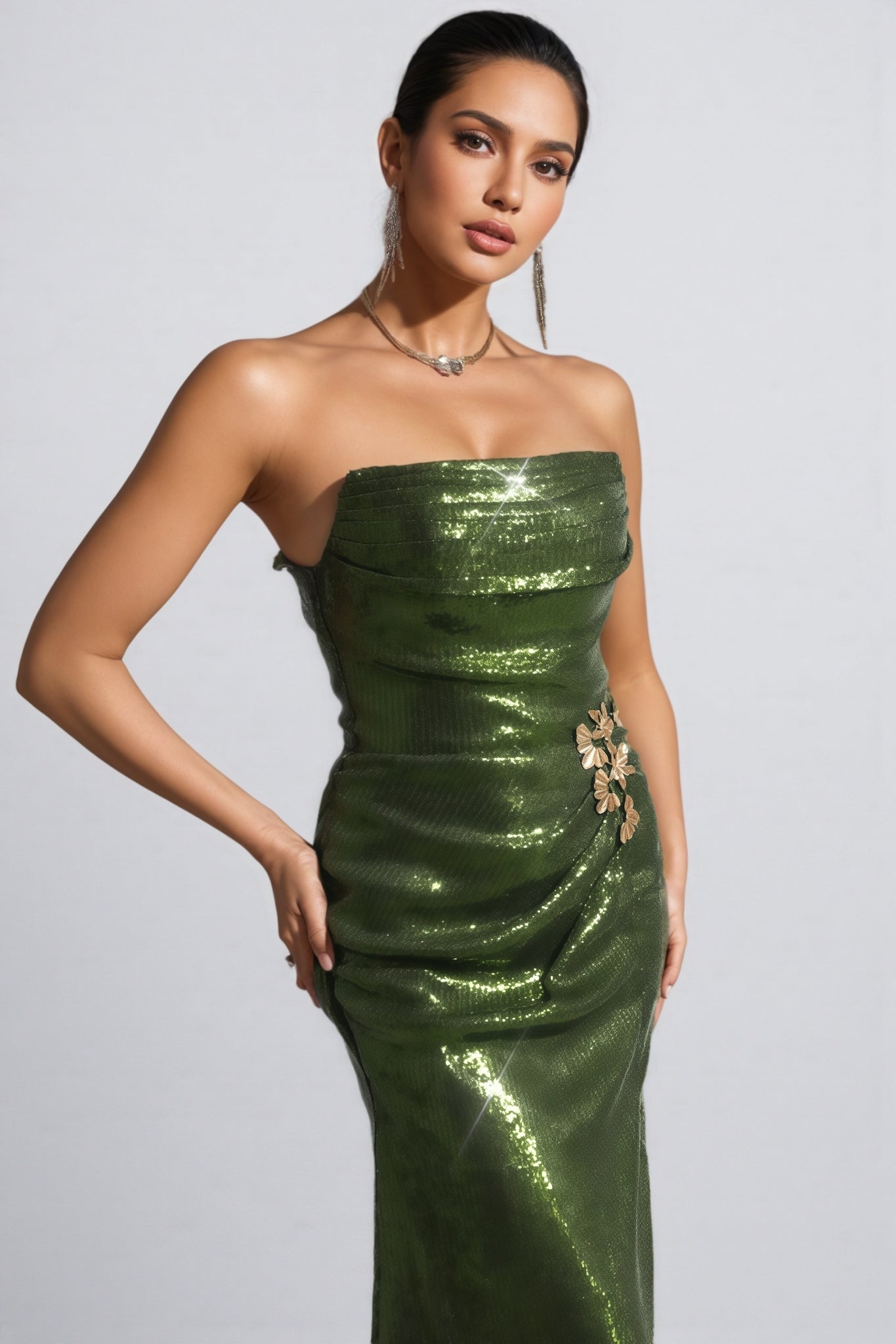 Rhea Sleeveless Lacing Sequin Maxi Dress - View 2