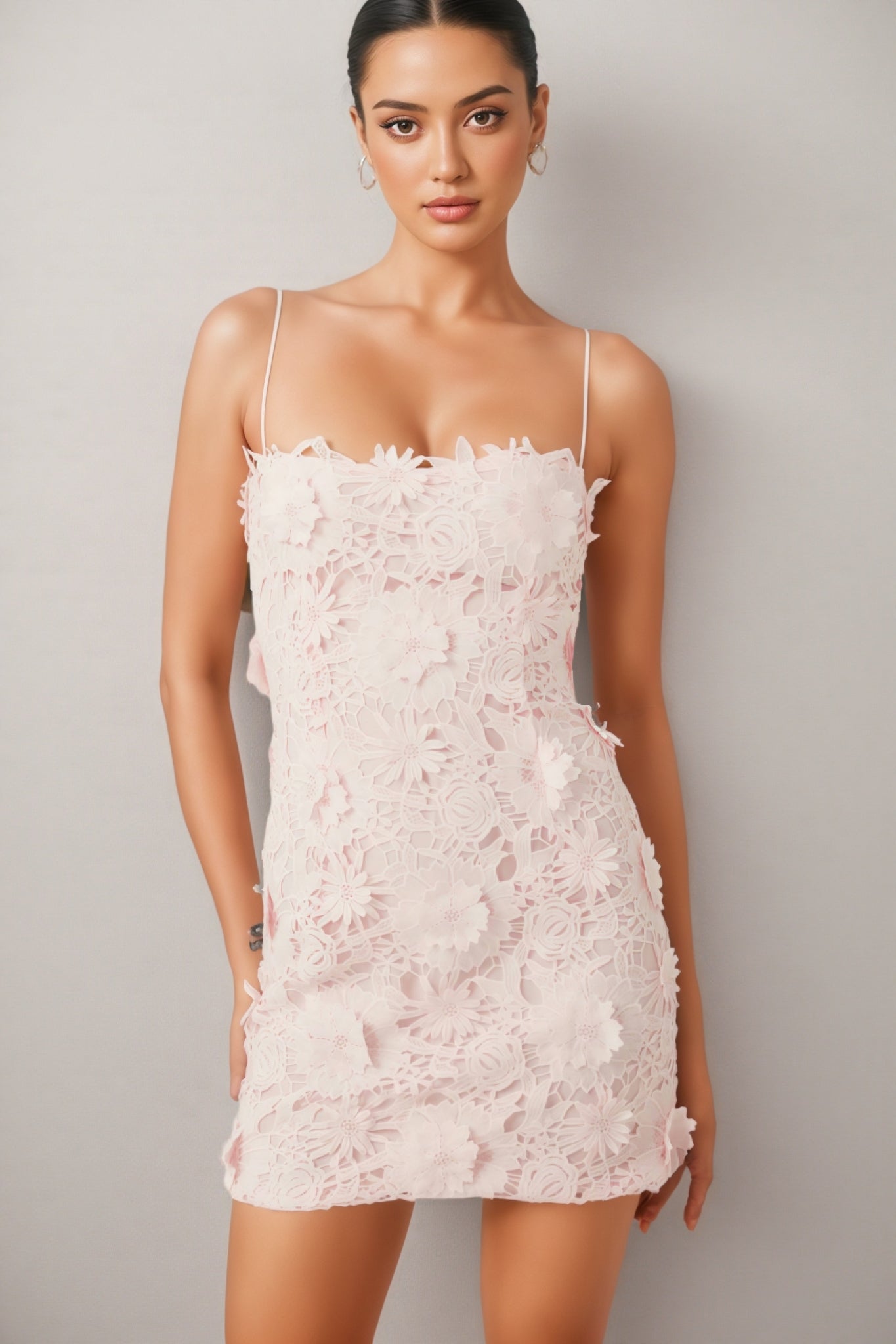 3D Floral Lace Spaghetti Strap Bodycon Mini Dress