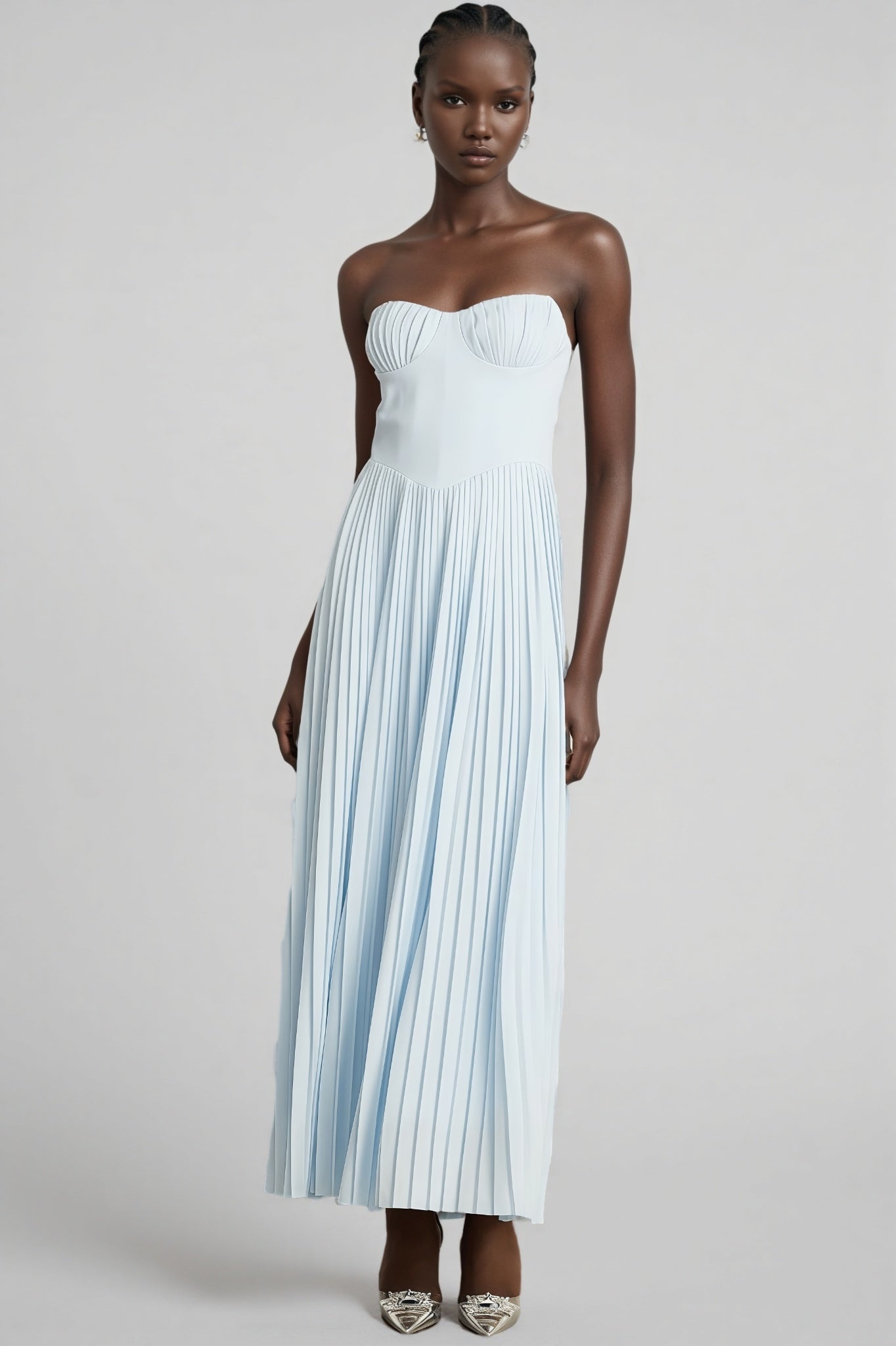 Dalia Blue Pleated Corset Maxi Dress - View 5