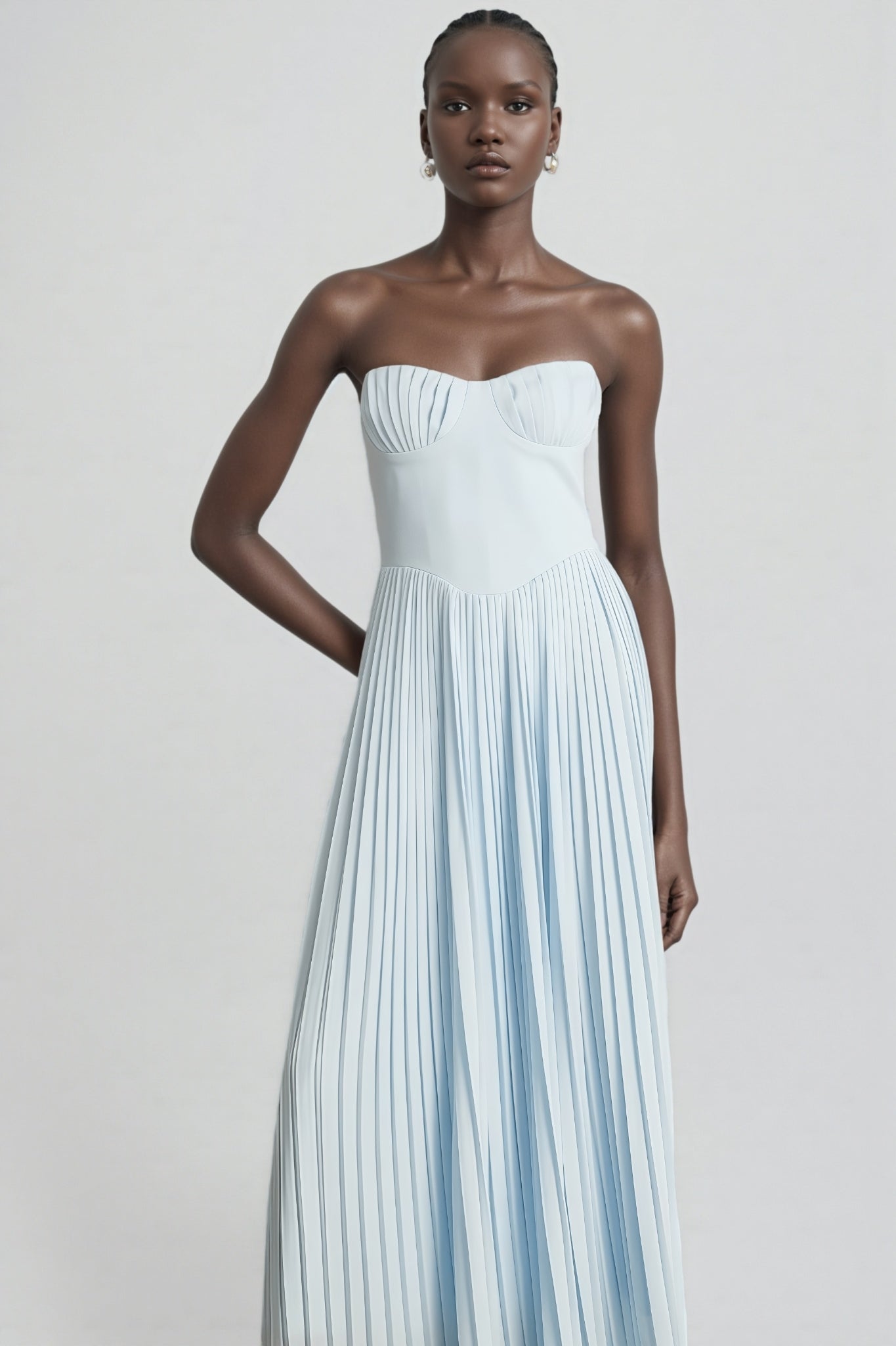 Dalia Blue Pleated Corset Maxi Dress - View 9