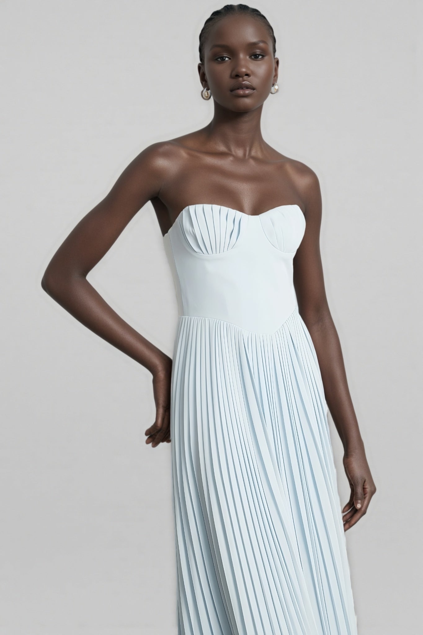 Dalia Blue Pleated Corset Maxi Dress - View 3