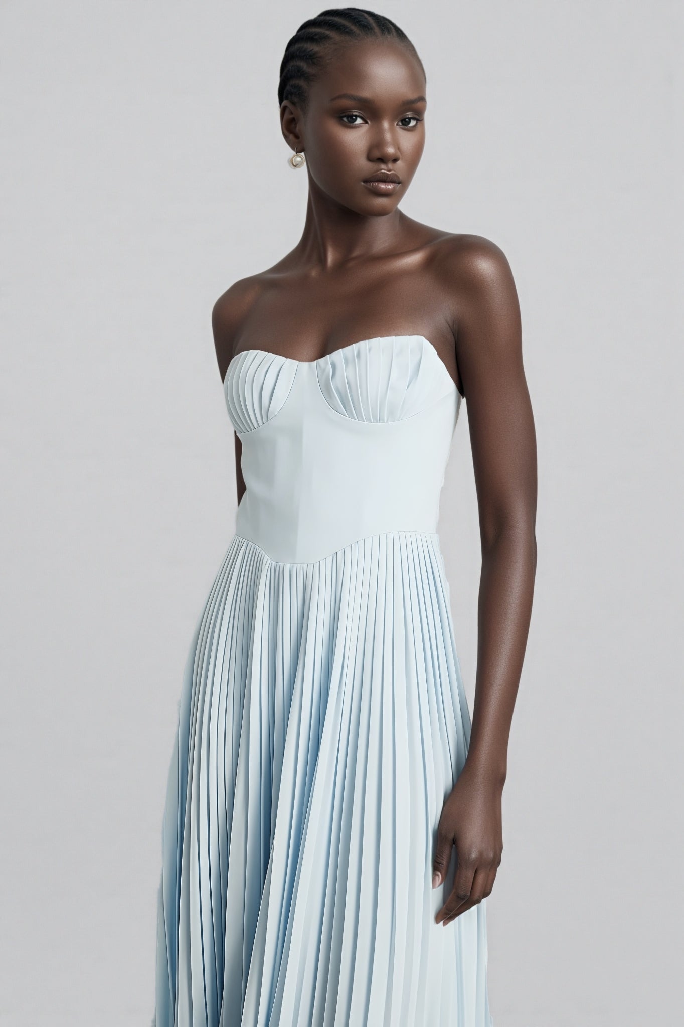 Dalia Blue Pleated Corset Maxi Dress - View 6