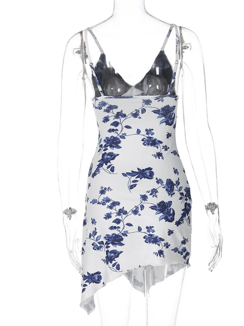 Streetwear Women Sleeveless Backless Asymmetrical Lace Dress
