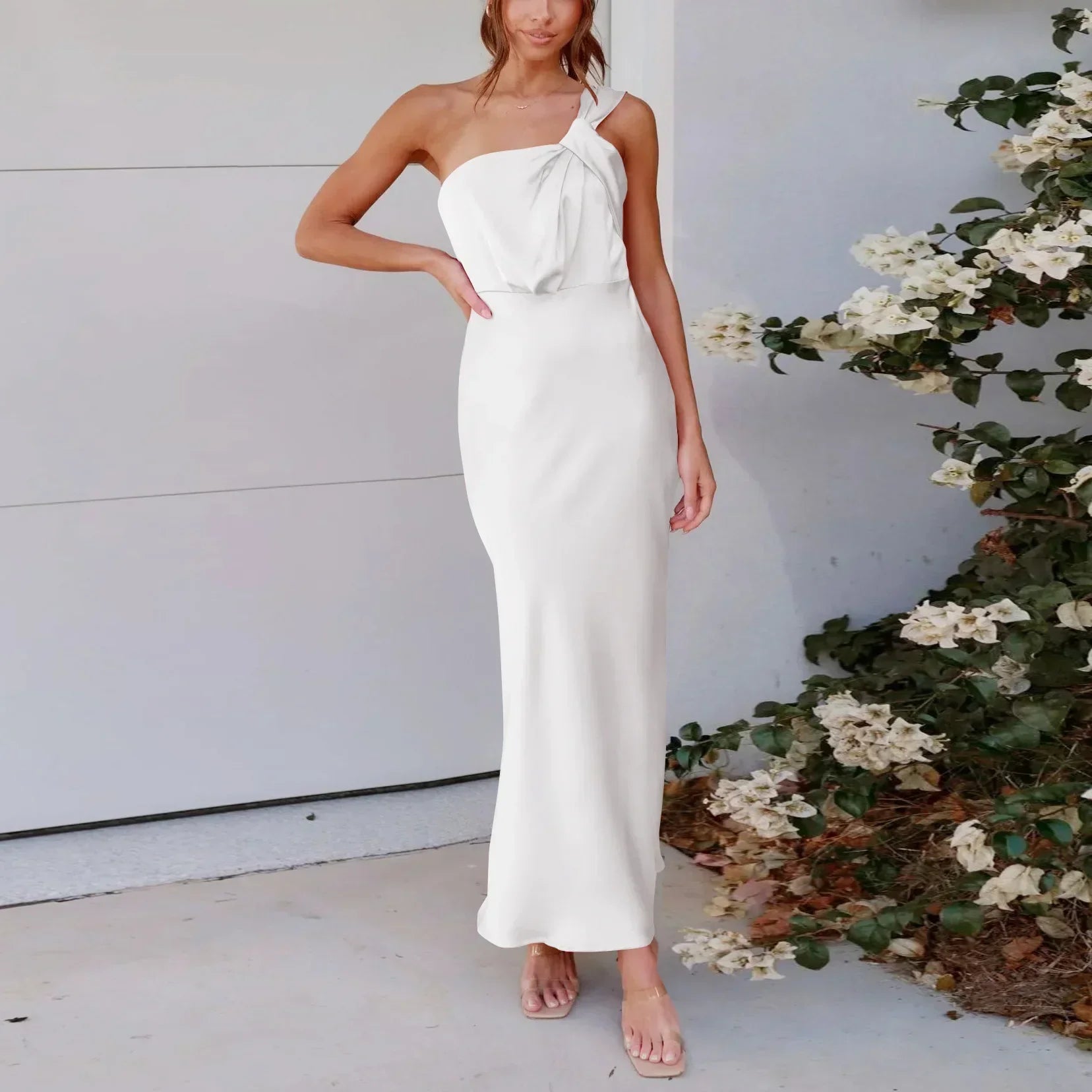 Satin One Shoulder Midi Dress - View 6