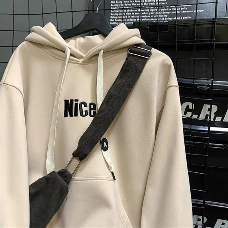Nice Letter Embroidered Wide Drawstring Fleece Lined Hoodie 4