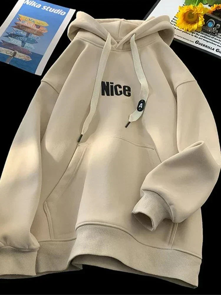 Nice Letter Embroidered Wide Drawstring Fleece Lined Hoodie 7
