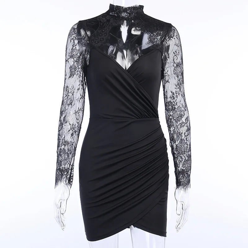Splicing Longsleeved Femininity Vneck Crop Elegant Party Midi Dresses