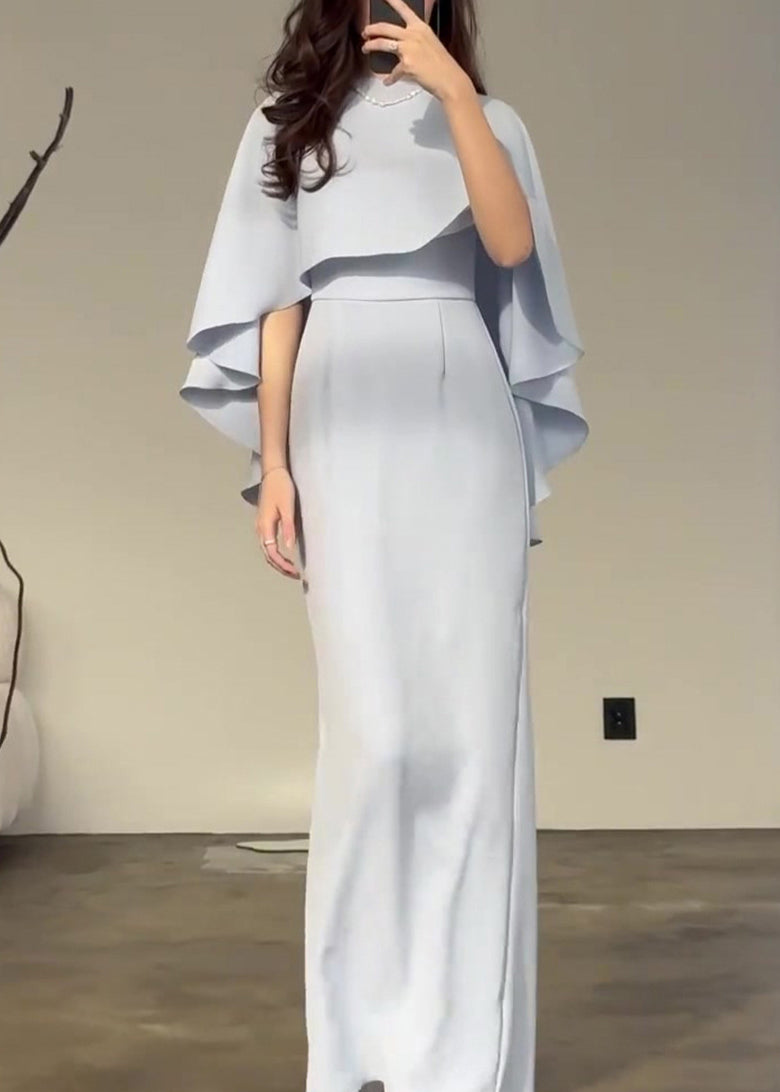 Cape Overlay Round Neck Column Floor Length Gown