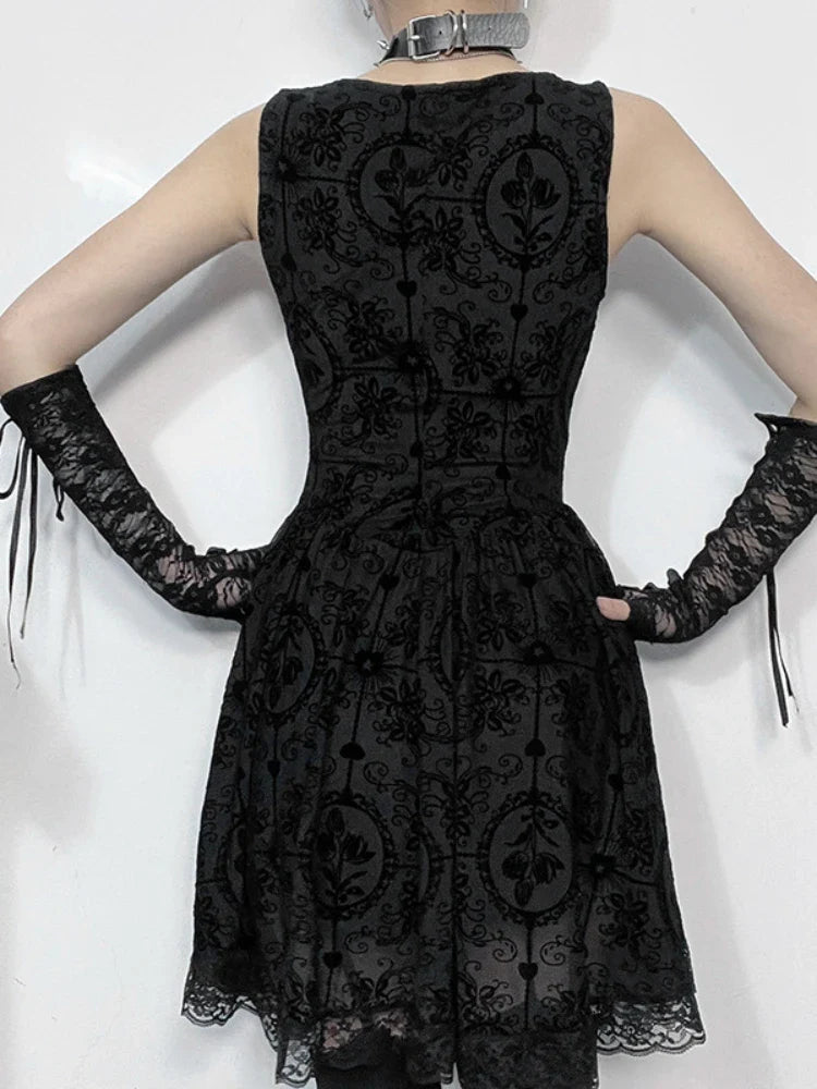 Summer New Harajuku Retro Wrapped Hip Mini Dress Y2K Vintage Gothic Punk Dark Style Tie Up ALine Dress