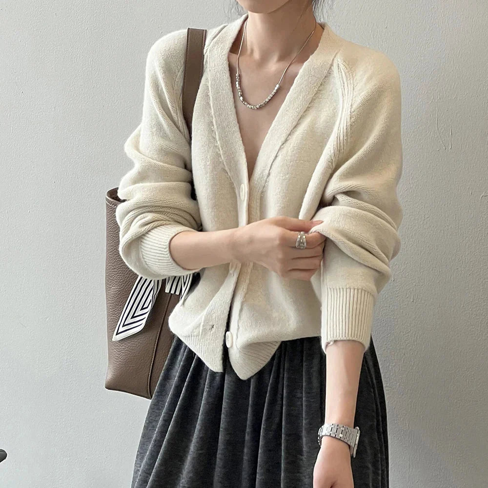 V-Neck Single Button Knitted Green Cape Women Sweater