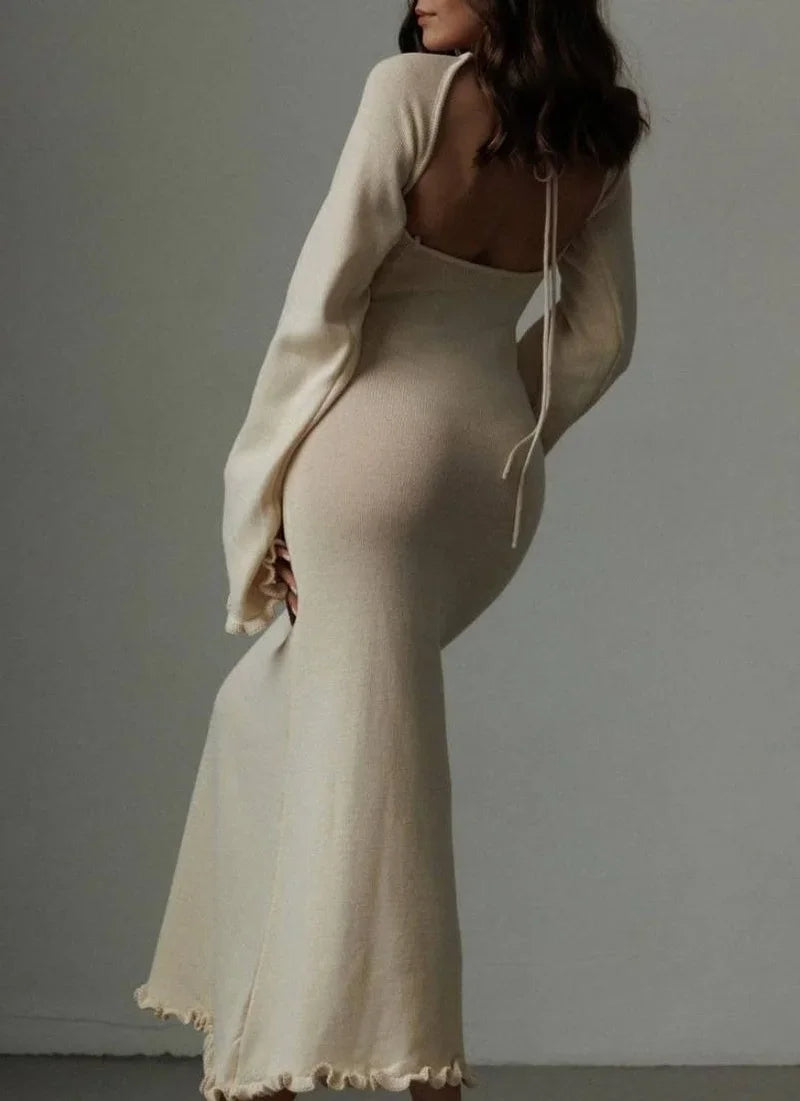 Backless Slim Comfortable Laceup Elegant Female Midi Dresses