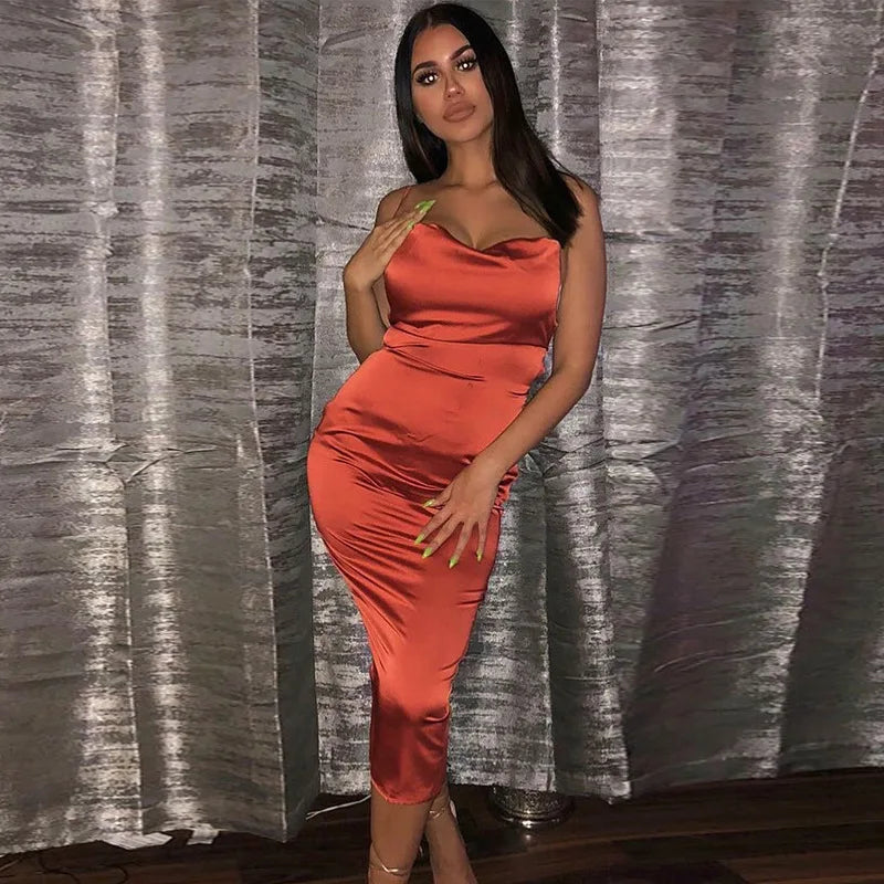 Maxi Puss Nightclub Satin Refined Casual Midi Dresses