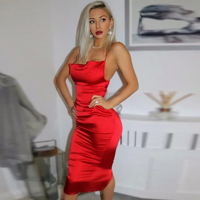 Maxi Puss Nightclub Satin Refined Casual Midi Dresses