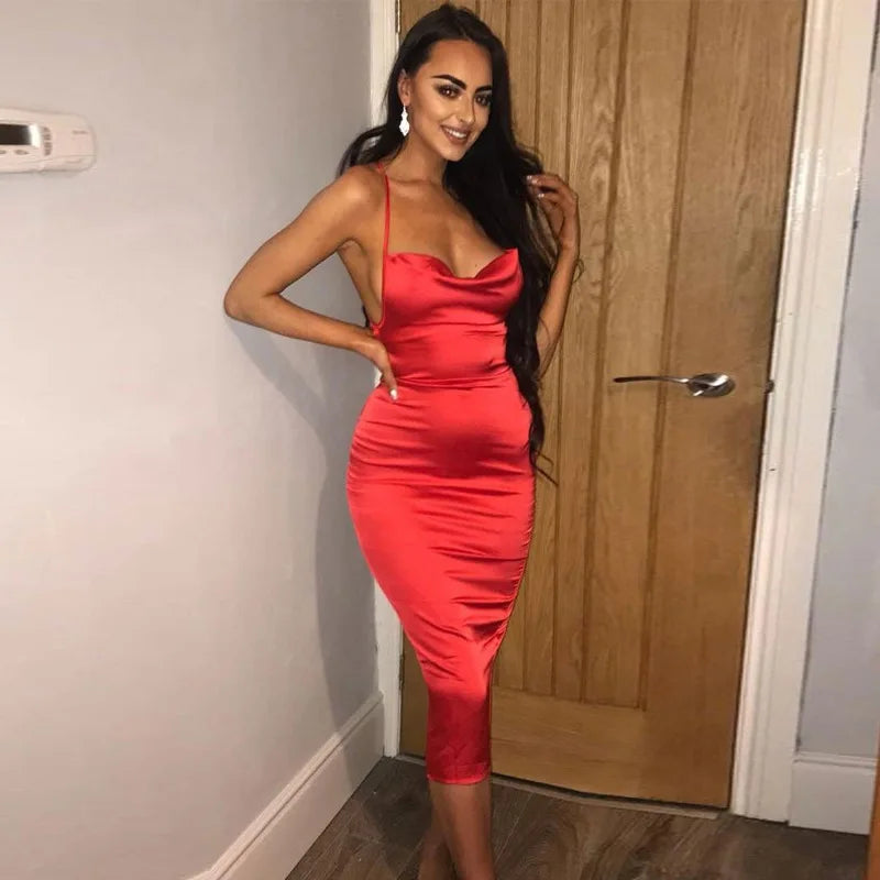 Maxi Puss Nightclub Satin Refined Casual Midi Dresses