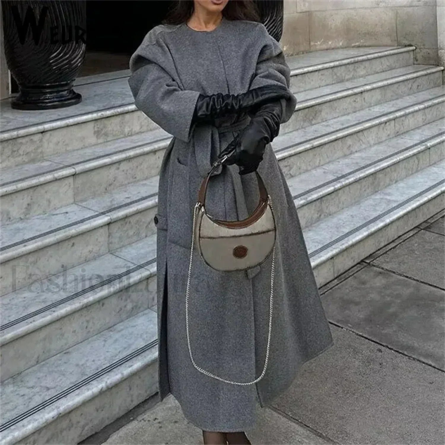 2024 Autumn Winter Women Elegant Lace-up Wool Blends Long Coats