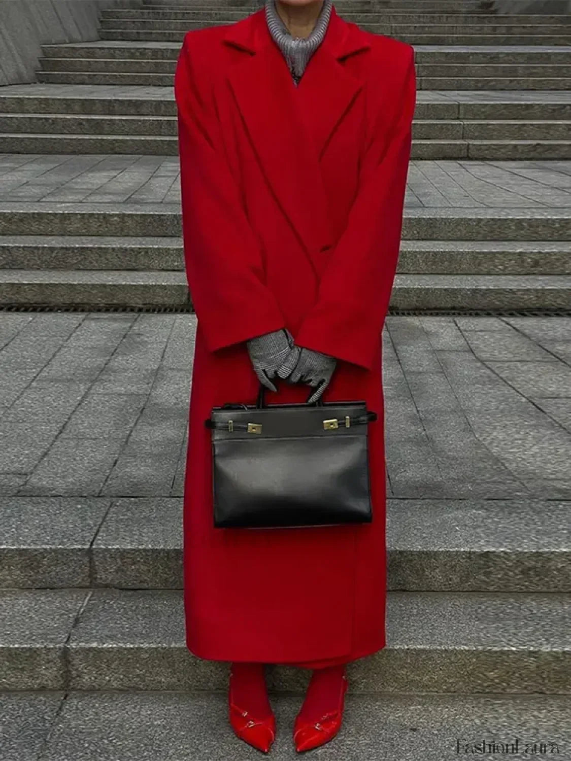 2024 New Red Lapel Woolen Overcoats For Women