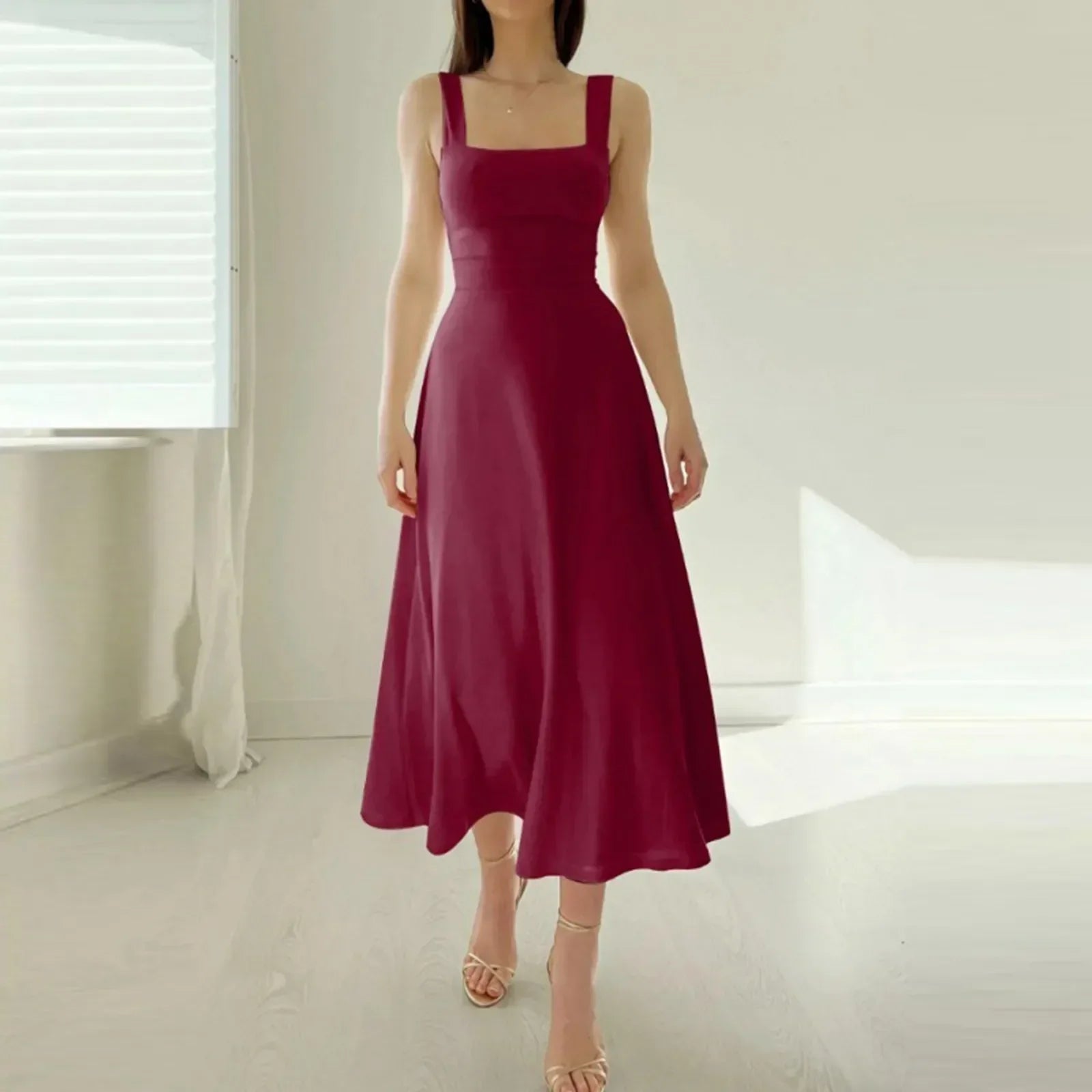 Ingrid Effortless Dress with Square Neckline Elevated Occasion Wear