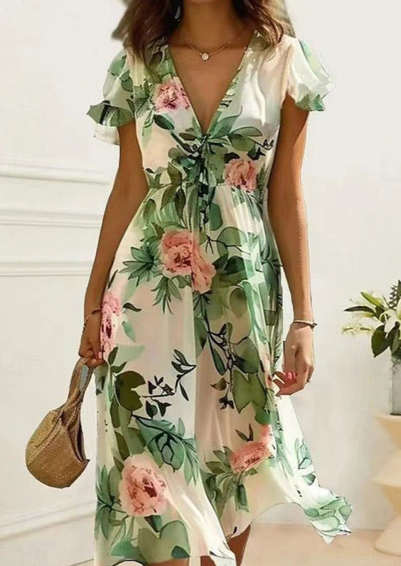 Summer Elegant Floral Regular Fit Dress Ruffled Sleeve