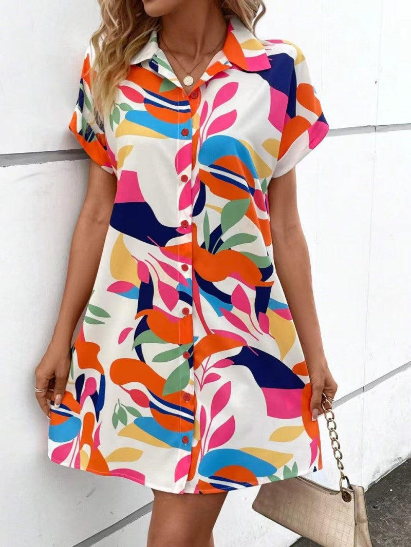 Millie - Effortlessly Chic Printed Shirt Dress White