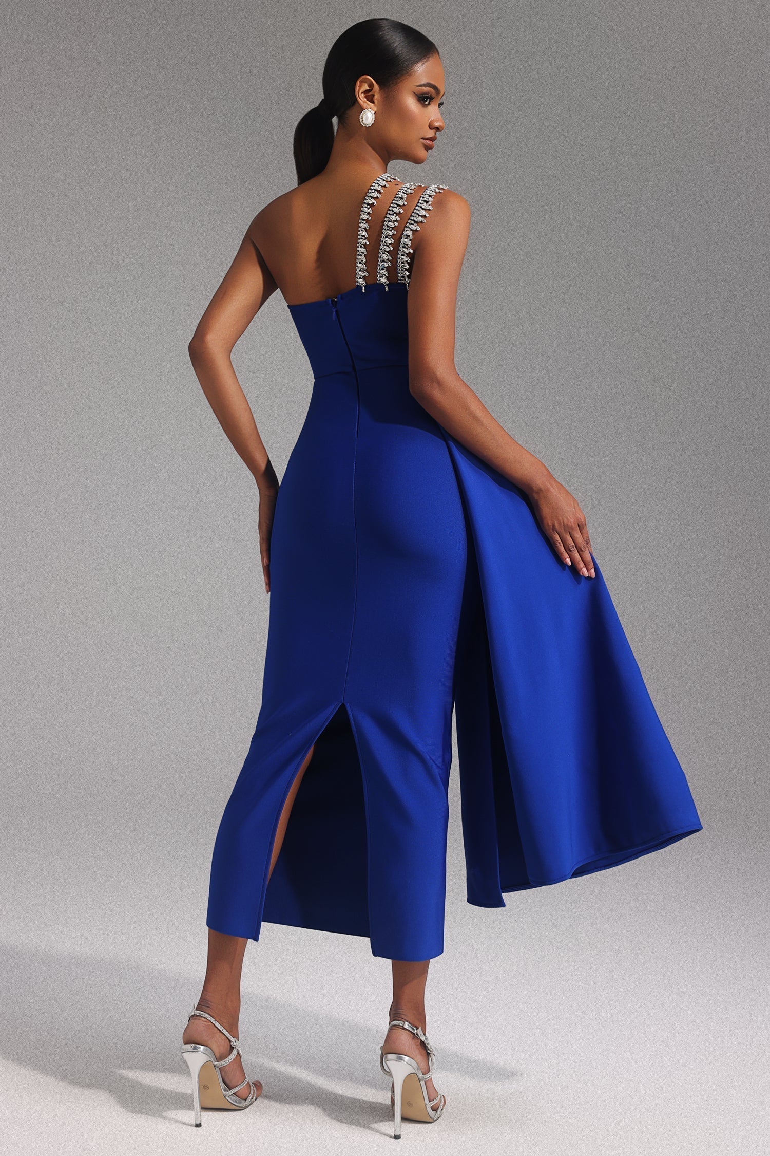 One Shoulder Diamond Bandage Maxi Dress - View 6